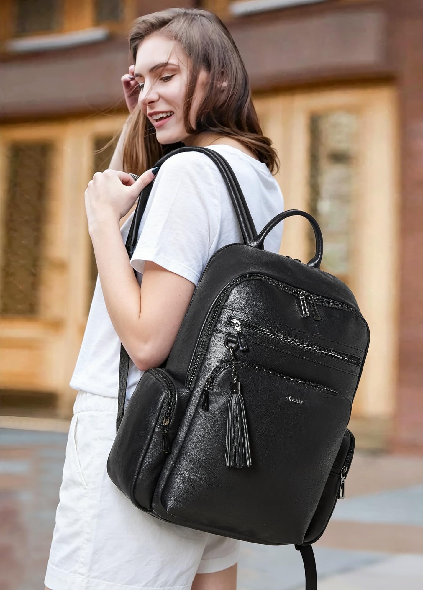 Shrrie Laptop Backpack for Women Fits 16 inch Laptop,Designer Backpacks for Women with Computer Compartment to Business (Black)
