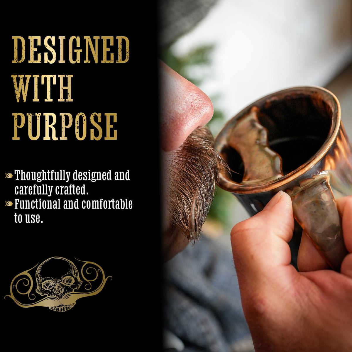 THE VINTAGE GROOMING CO. Right Handed Defender Mustache Guard Mug | Keep Your Mustache Dry When Drinking | Handmade 16 oz Capacity
