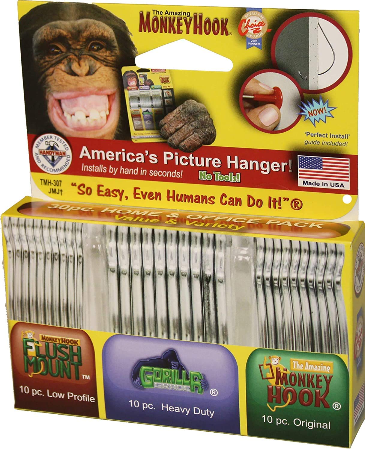 Monkey Hooks Picture Hangers Home and Office Pack, Gorilla Hook, Drywall Hooks for Hanging Pictures, Wall Hooks, Picture Hangers, Picture Hanging Kit, 30 pc Set