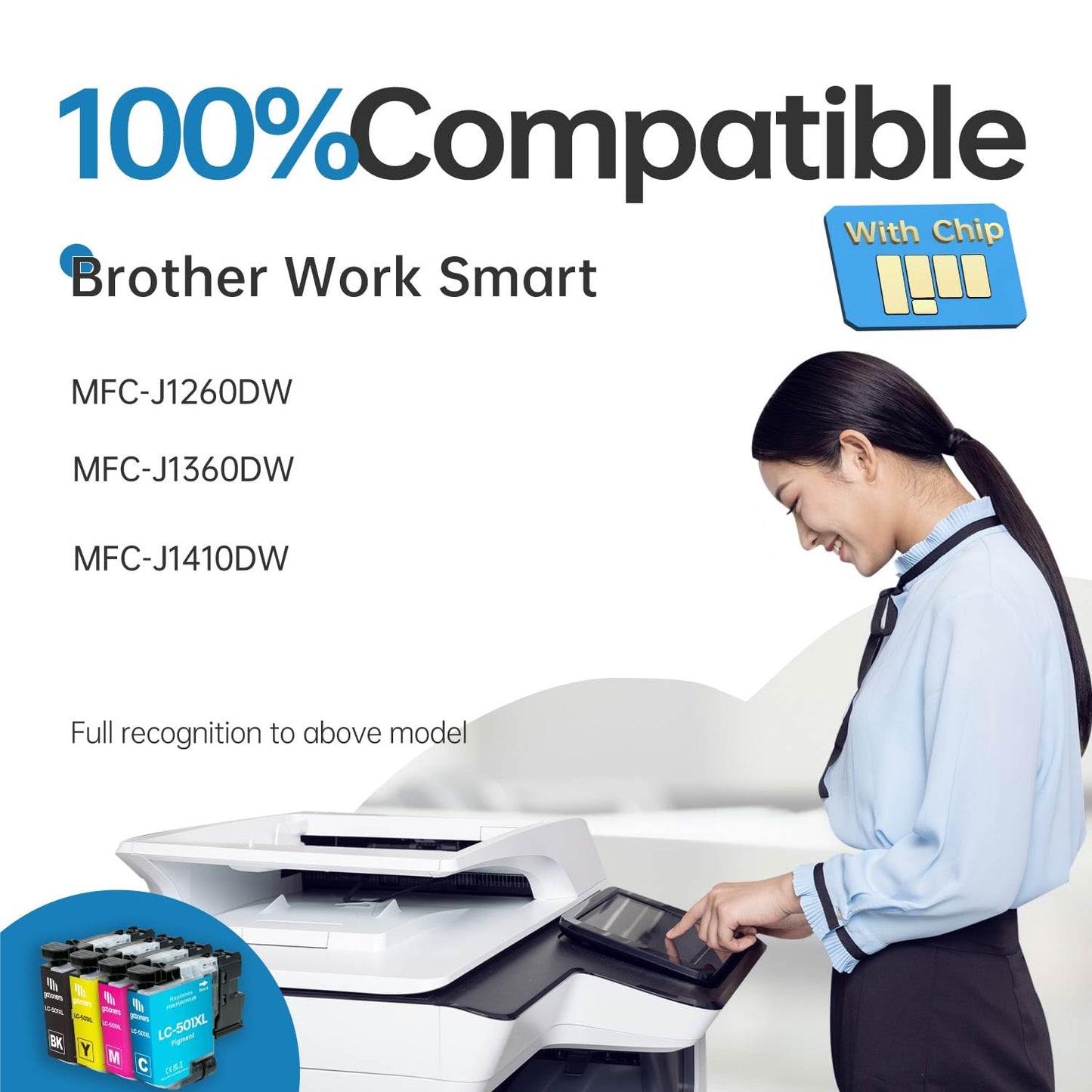 LC501XL LC501 Ink Cartridge Compatible for Brother LC501 XL Ink Cartridges LC501XL High Yield Compatible for Brother MFC-J1360DW MFC-J1260DW MFC-J1410DW Printer (4 Pack, Black, Cyan, Magenta, Yellow)