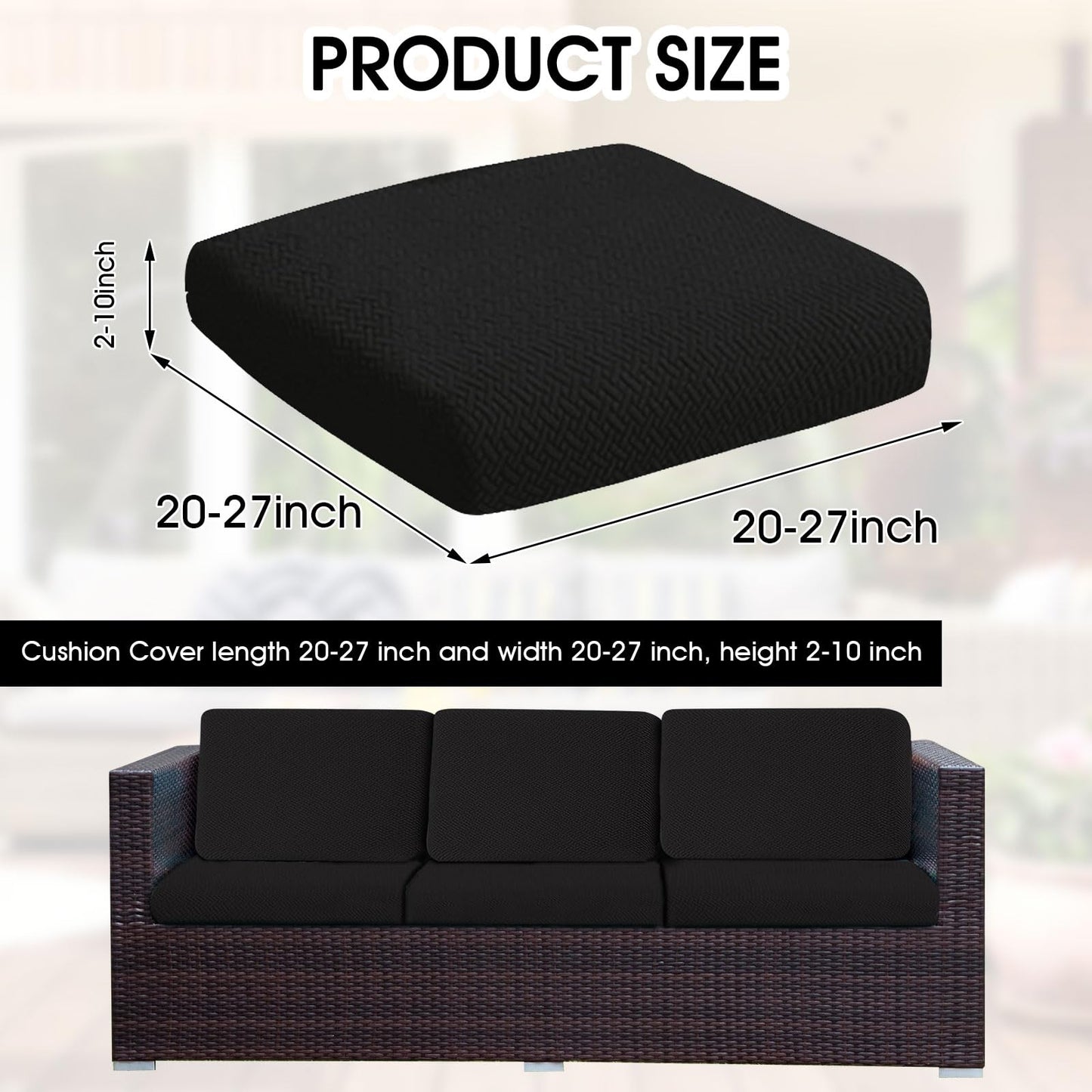 ele ELEOPTION 6Pcs/Set Waterproof Couch Cushion Covers Patio Outdoor Lawn Garden Outdoor Sectional Sofa Slipcover Washable Cushion Cover (Length 20-27inch, Width 20-27inch) Black