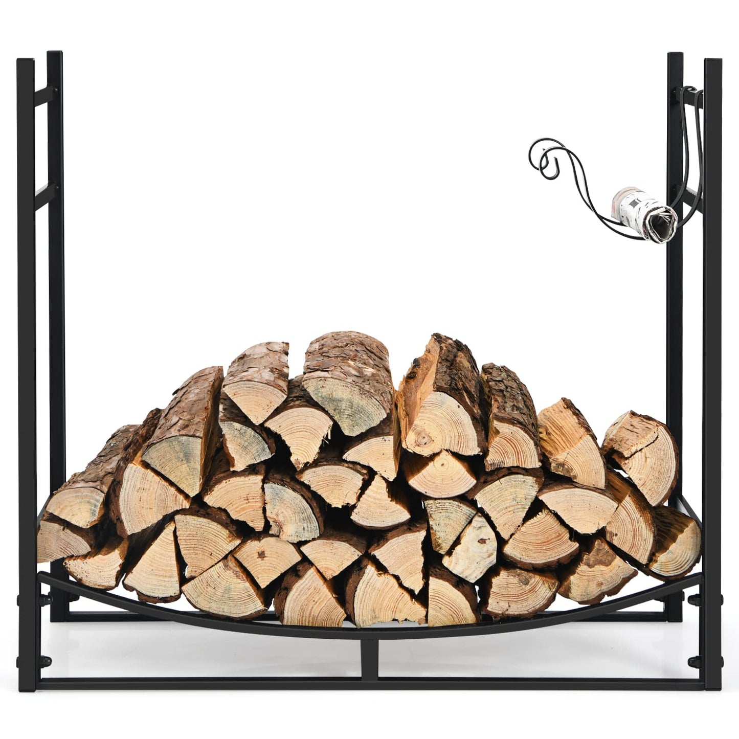 DORTALA 33'' Firewood Rack W/Removable Kindling Holder, Indoor Outdoor Steel Fireplace Wood Organizer, Easy Set-up Log Storage Stacker for Stove, Fire Pit