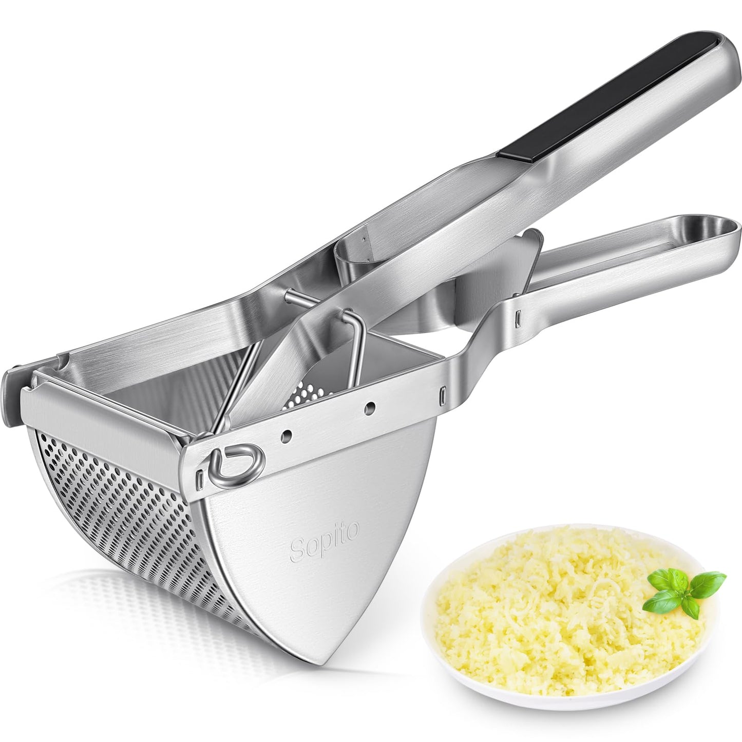 Potato Ricer, Sopito Stainless Steel Potato Masher for Commercial and Home Use Black