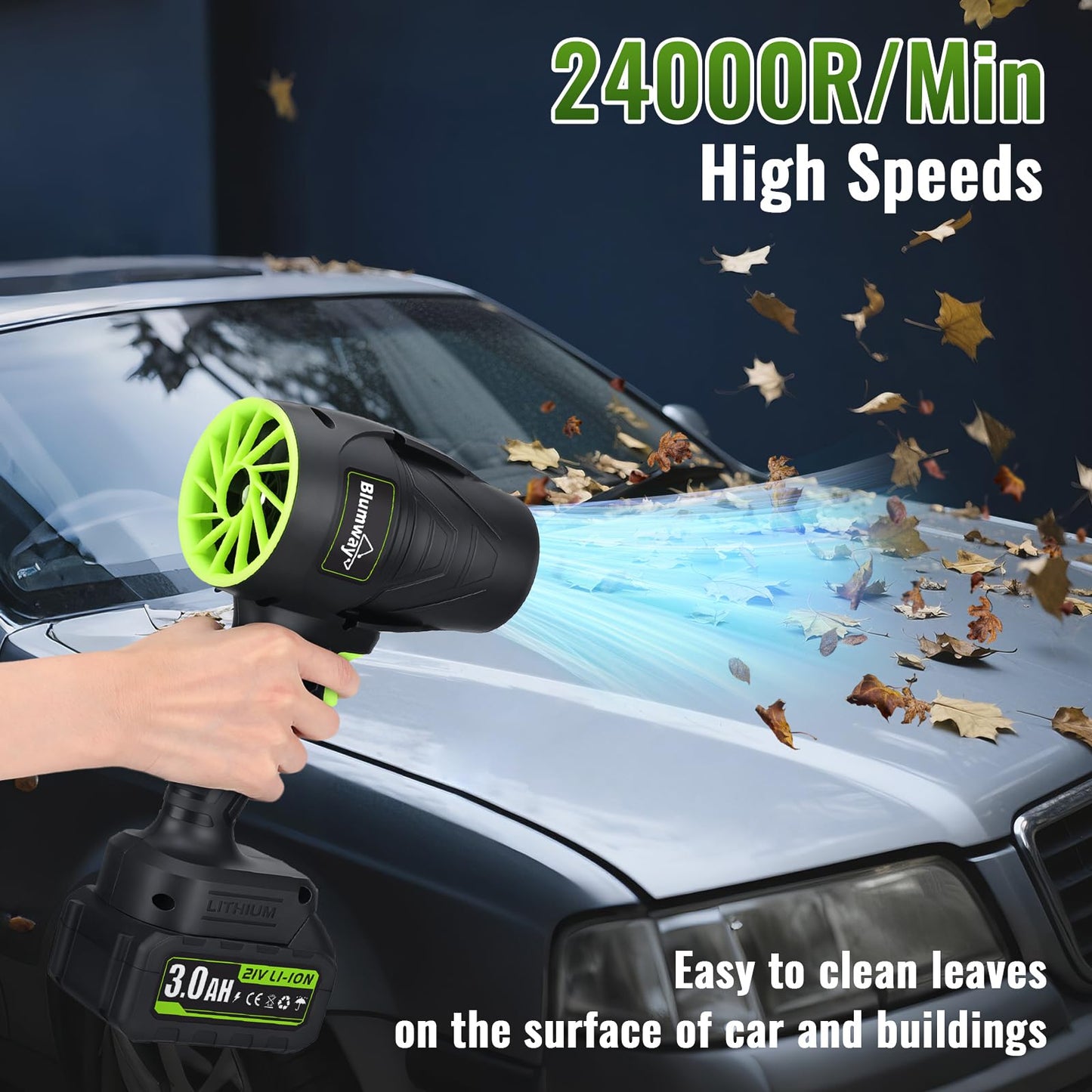 Blumway Leaf Blower Cordless with Battery, Handheld Leaf Blower, Electric Cordless Leaf Blowers with 2 Pcs 3.0Ah Batteries and Charger for Lawn Care, Patio, Leaves, Dust, Car