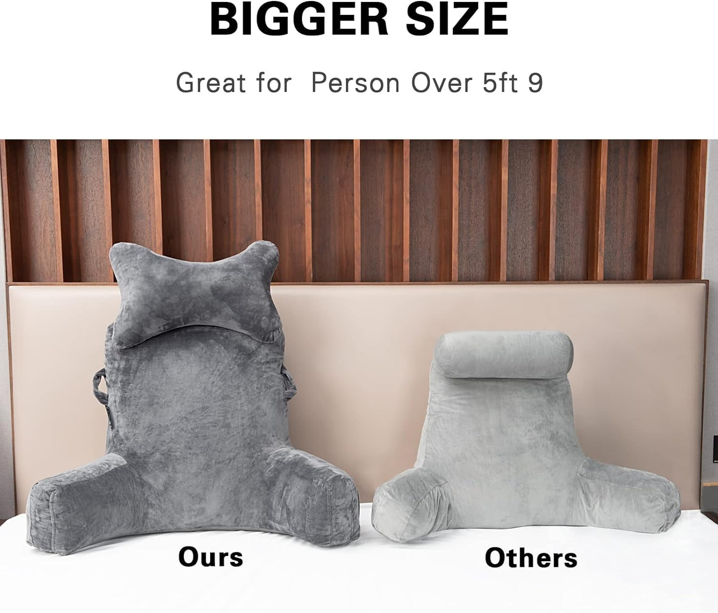 Reading Pillow-Extra Large 31" Bed Rest Pillow with Detachable Neck Roll & Arms for Sitting in Bed or Couch-Backrest Reading Pillow Adult Back Pillows for Reading/Watching TV/Gaming, Dark Grey