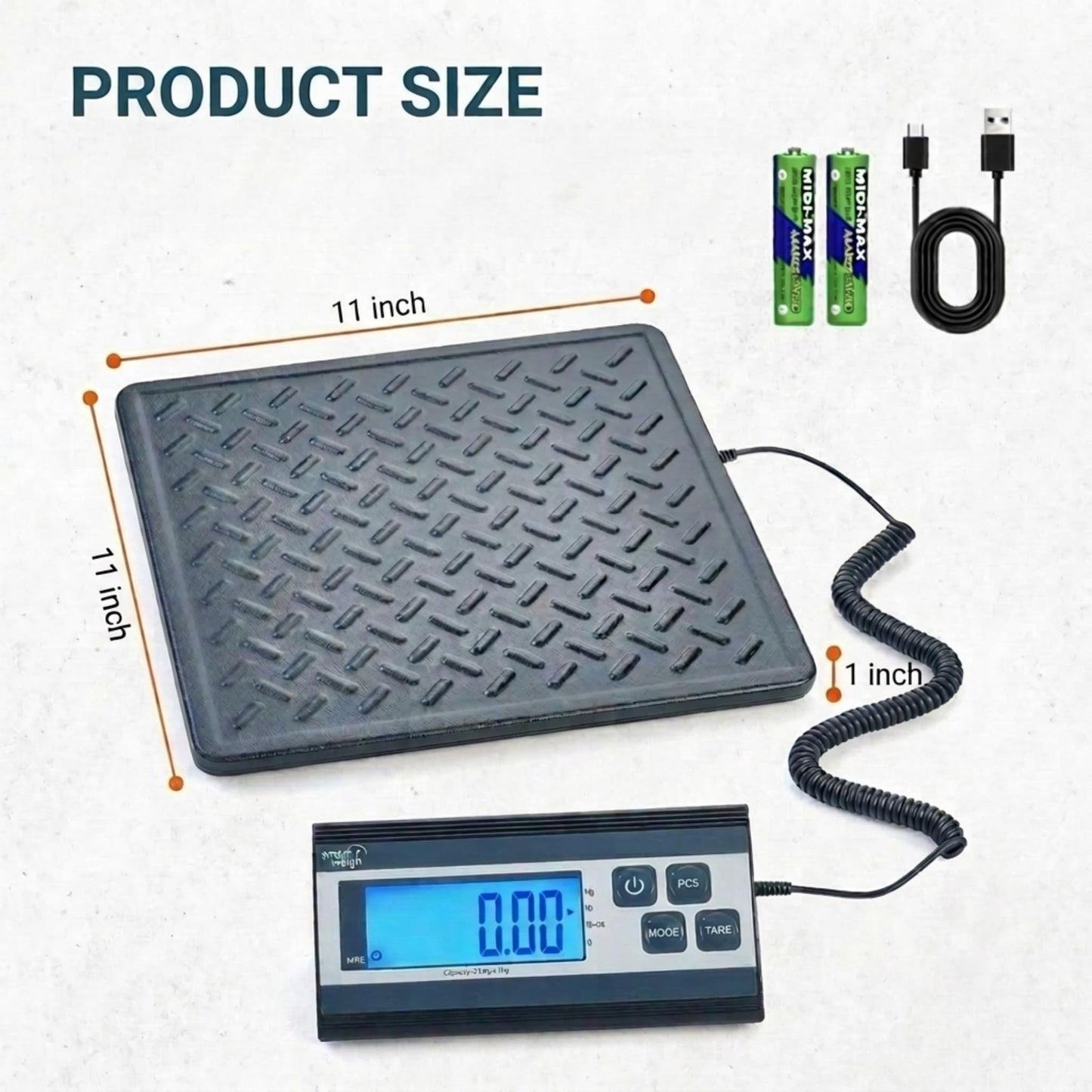 Smart Weigh Digital Postal Shipping Scale, 440 lb Capacity, 1 oz Readability, Tare Function, Battery or USB-C Power, Corded Display, Stainless Steel Large Platform, Black
