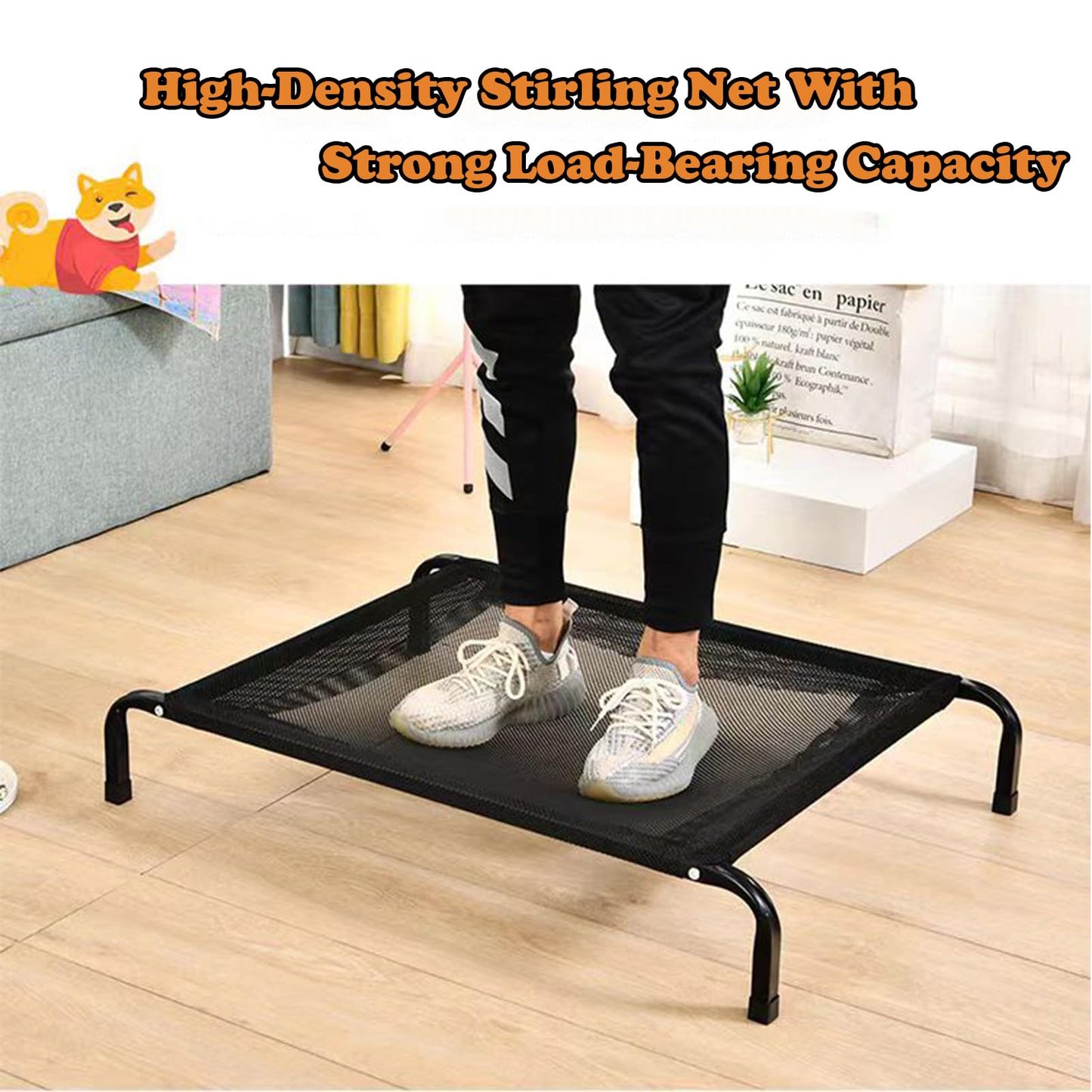 YolieraArt Raised Dog Bed for Medium Dogs, Elevated Outdoor Cot Bed Easy to Assemble with Durable Breathable Teslin Mesh, Chewproof Hammock Indoor Pet Bed (Black, M:35.5x23.5x7in)