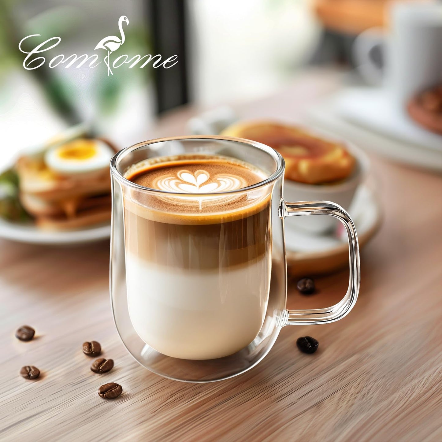 Comfome Double Wall Glass Coffee Mugs, Clear Glass Coffee Mugs Set of 4,Double Insulated Glass Coffee Mug,Glass Mugs for Hot Beverages (12 oz)