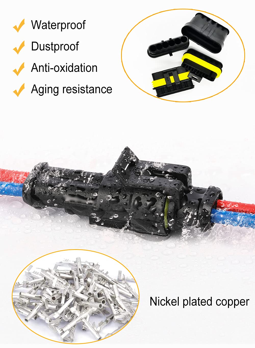 Twippo 800Pcs 50 Sets Waterproof Automotive Electrical Connectors Electrical Wire Connectors Plug Kit 1/2/3/4/5/6 Pin Waterproof Connectors with Ratchet Crimping Tool