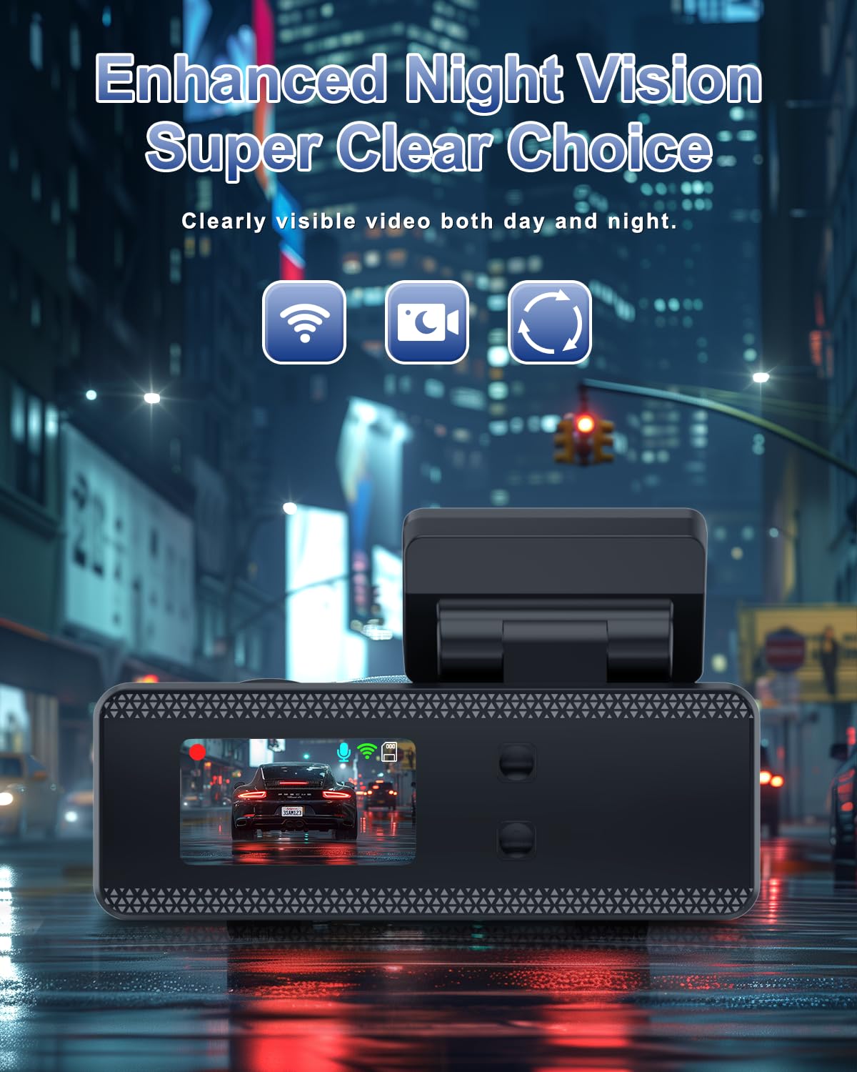 4K Dash Cam Front and Rear, WiFi Dash Cam with 64GB Card, 4K+1080P Dash Camera for Cars, WiFi Car Camera with App, 1.47" Screen DashCam with 24H Parking Monitor, G-Sensor