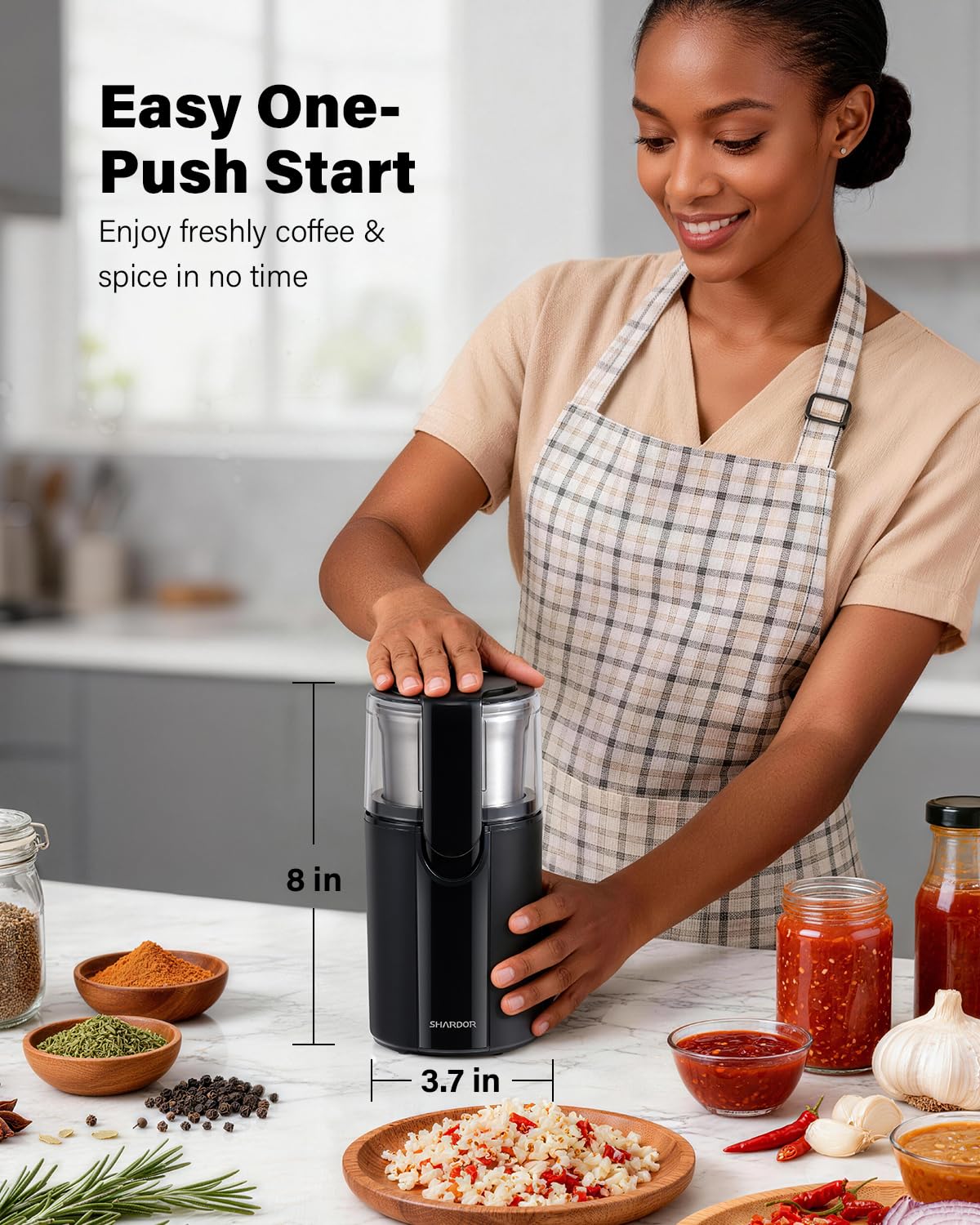 SHARDOR Coffee and Spice Grinder Electric, Coffee Bean Grinder with 2 Removable Stainless Steel Bowls for Spices, Herbs, Nuts and Seeds, Black