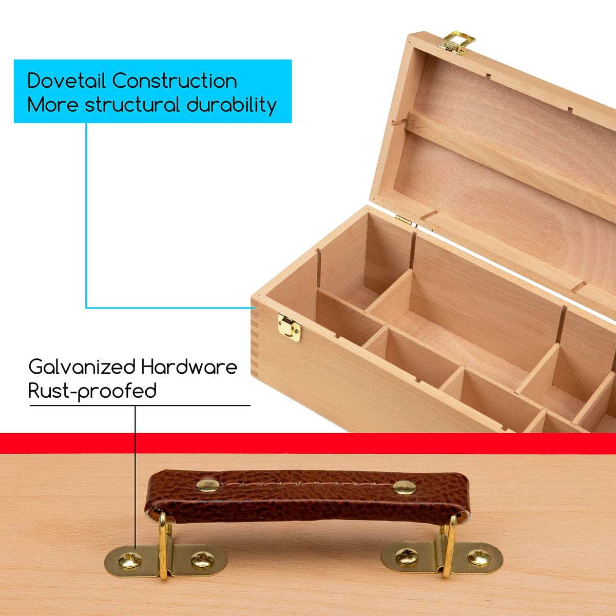 MEEDEN Sturdy Wood Tool Box: Beechwood Portable Art Supply Organizer - Large Artist Storage Box