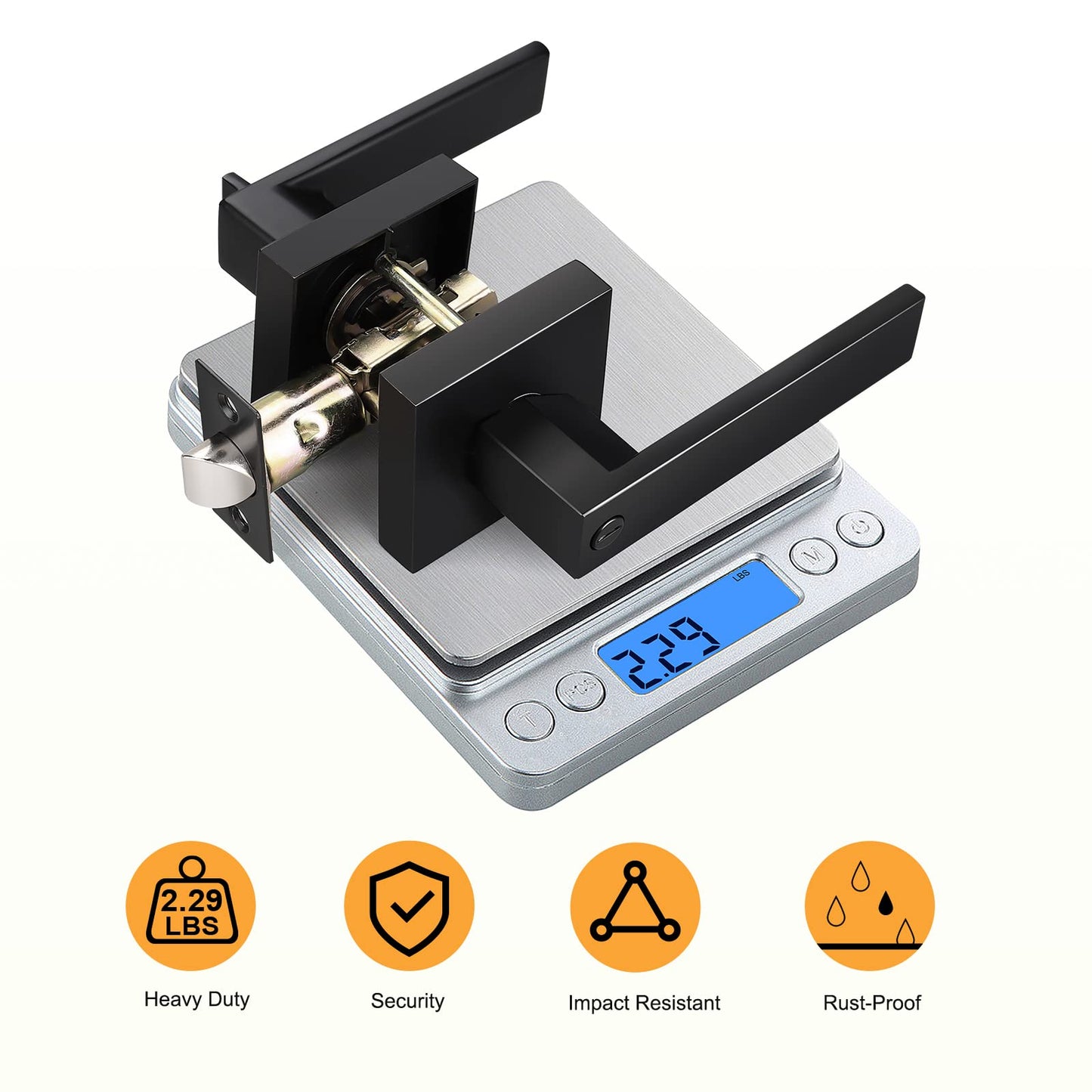 2 Pack Probrico Privacy Square Door Handle in Matte Black Finish for Interior Door Bedroom and Bathroom, Keyless Door Lockset, Heavy Duty Reversible Door Lever