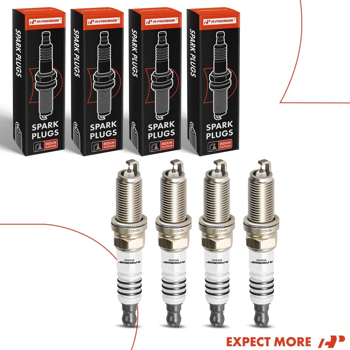 A-Premium Iridium Platinum Spark Plugs (Pack of 4) Compatible with Toyota Corolla & Volkswagen Jetta & Chevrolet Cruze & Subaru Impreza & Mercedes-Benz C230 & Audi A4 & Mini Cooper
