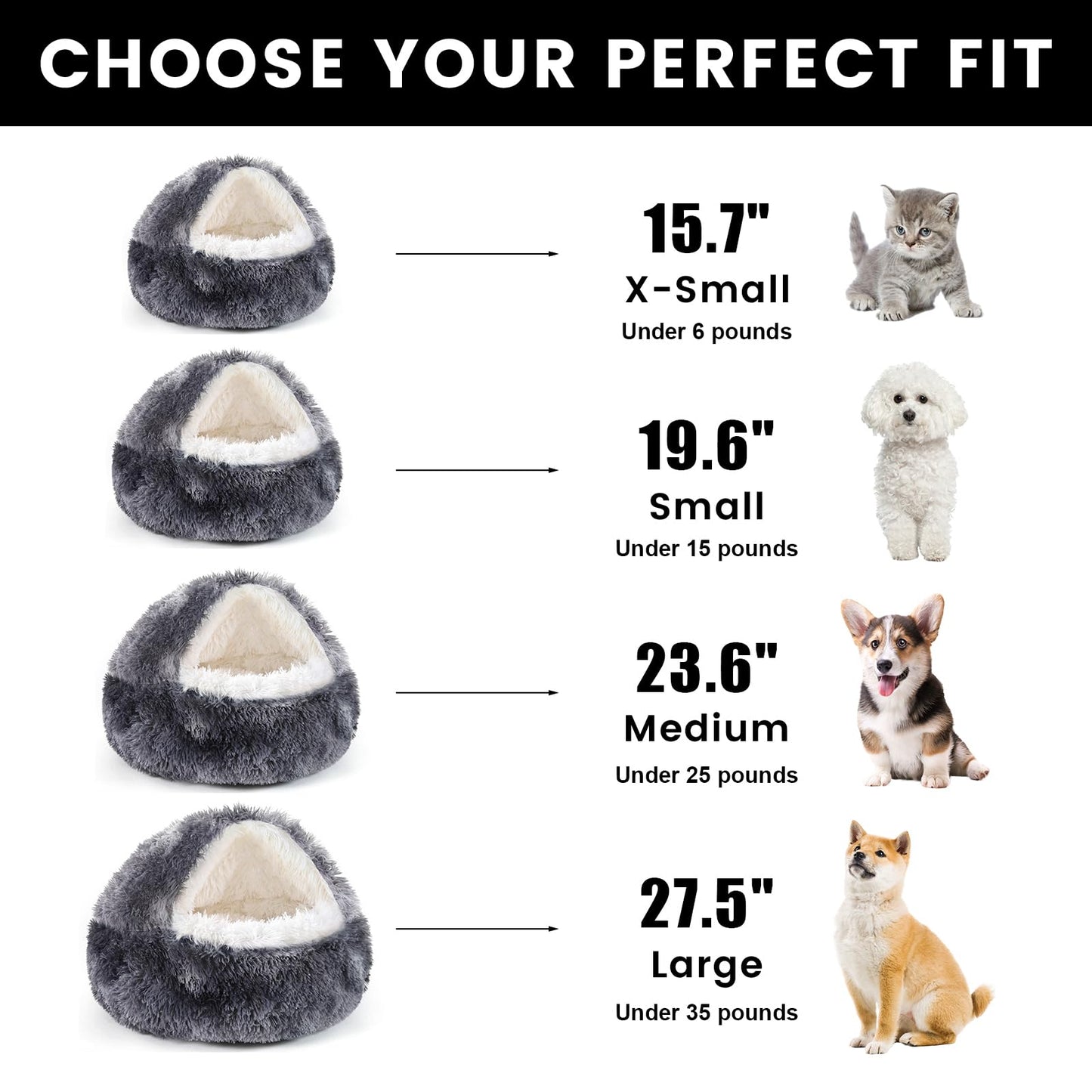 NOYAL Dog Bed Round Hooded Plush Cat Cave Donut Anti Anxiety Fluffy Dog Bed for Small Medium Dog and Cat