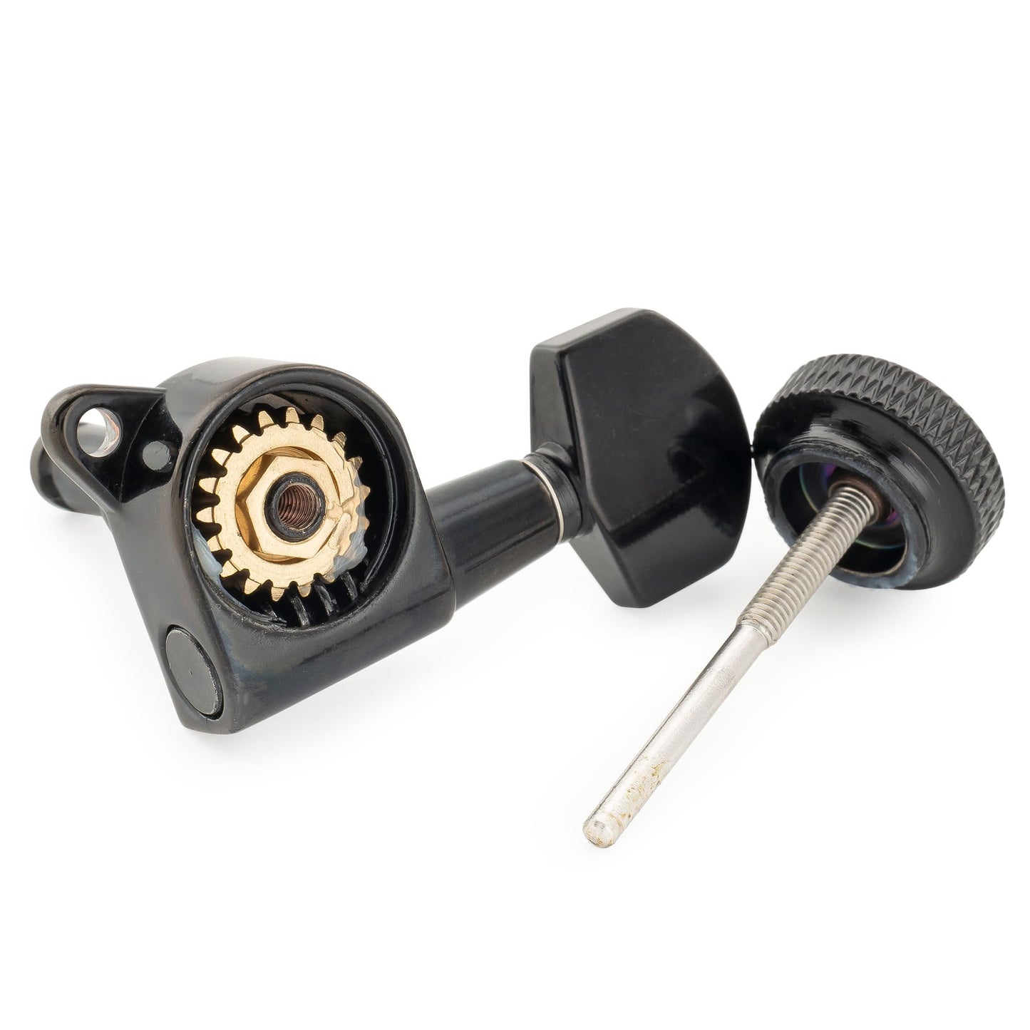 Musiclily Pro Left-Handed 6-in-line 18:1 Ratio Full Sealed Locking Machine Heads Tuners Tuning Pegs Keys with Hex Button 45 Degree Screw for Strat Tele Style Electric Guitar, Black