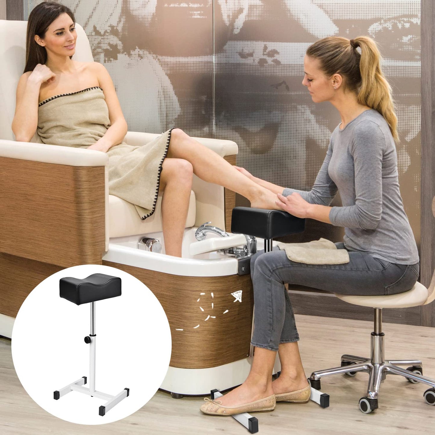 FLOLXNB Pedicure Manicure Footrest, Foot Massage Manicure Nail Beauty Stool Stand, Adjustable Height Footstool for Home Beauty Salon Spa Tattoo(Black)