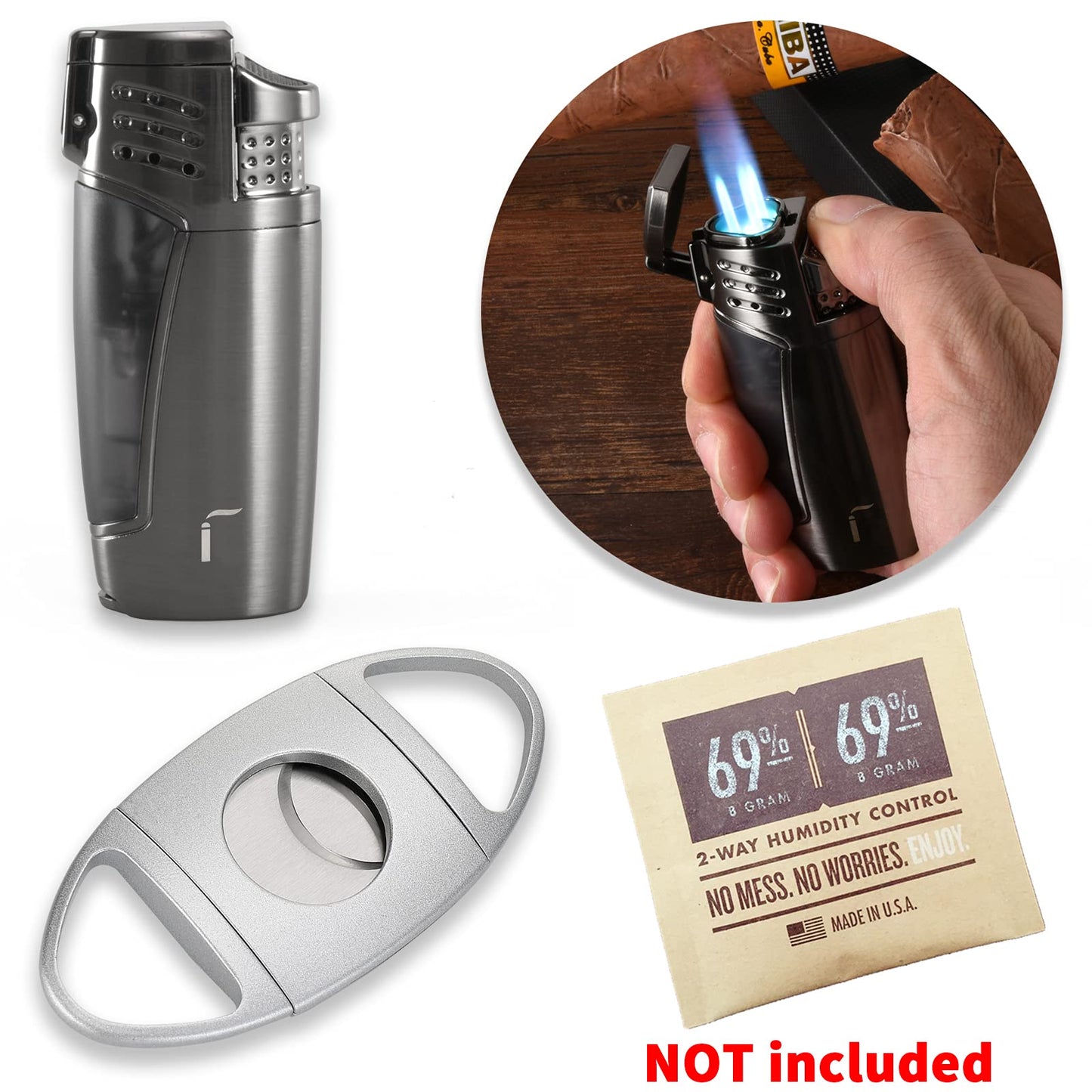 CiTree Cigar Travel Humidor, Cedar Wood Leather Cigar Case with Cigar Accessories Gift Set, Brown