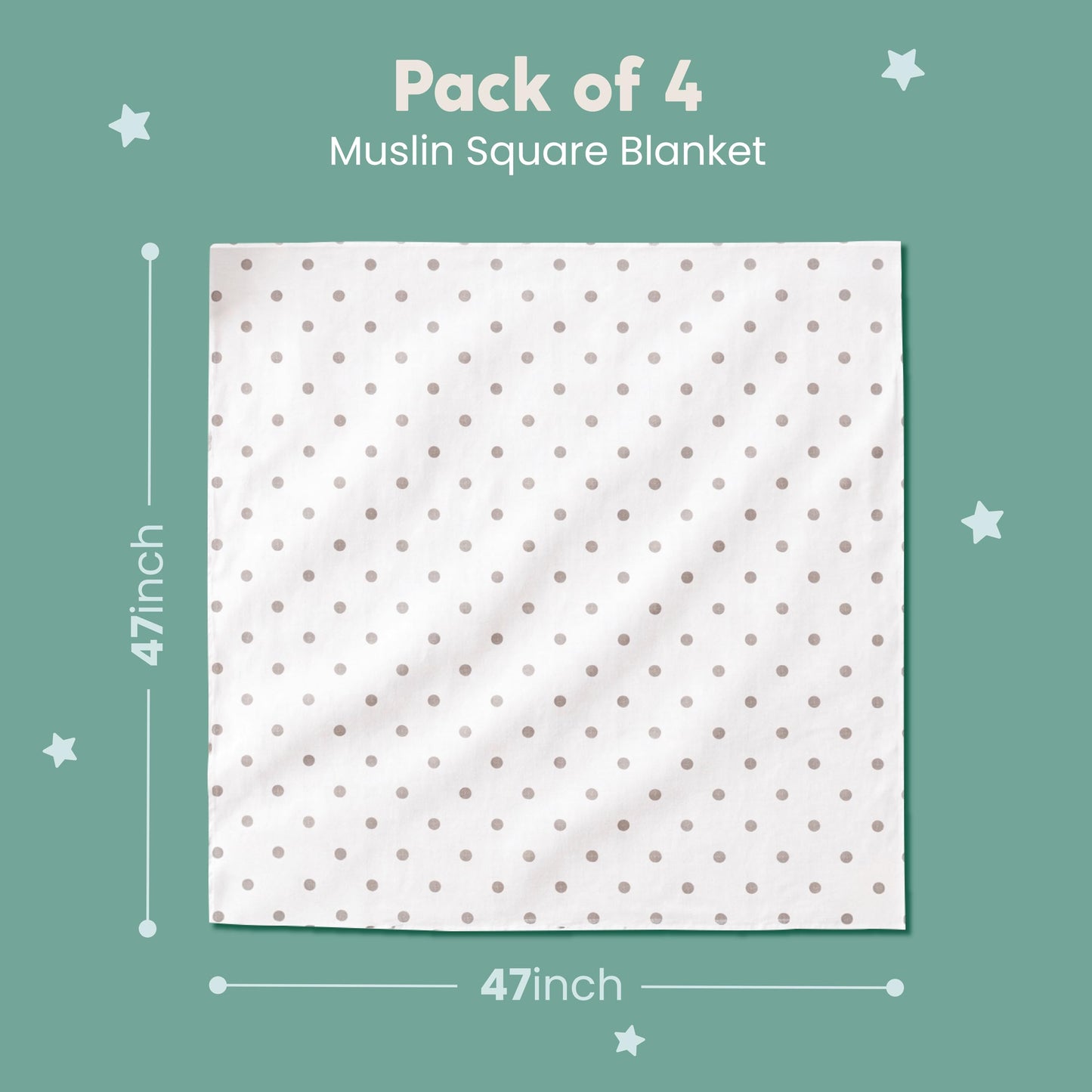 CuddleBug Muslin Swaddle Blankets 4Pack - 47x47inch Soft, Lightweight & Breathable Cotton Ideal for Swaddling Newborn Babies - Spots N' Stripes