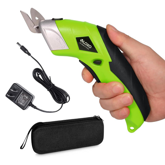 Cordless Electric Scissors, VLOXO Cardboard Cutter Electric Fabric Scissors with Replace Blade Rechargeable Powerful Fabric Cutter for Crafts Leather Carboard Carpet Plastic Felt with Case Green