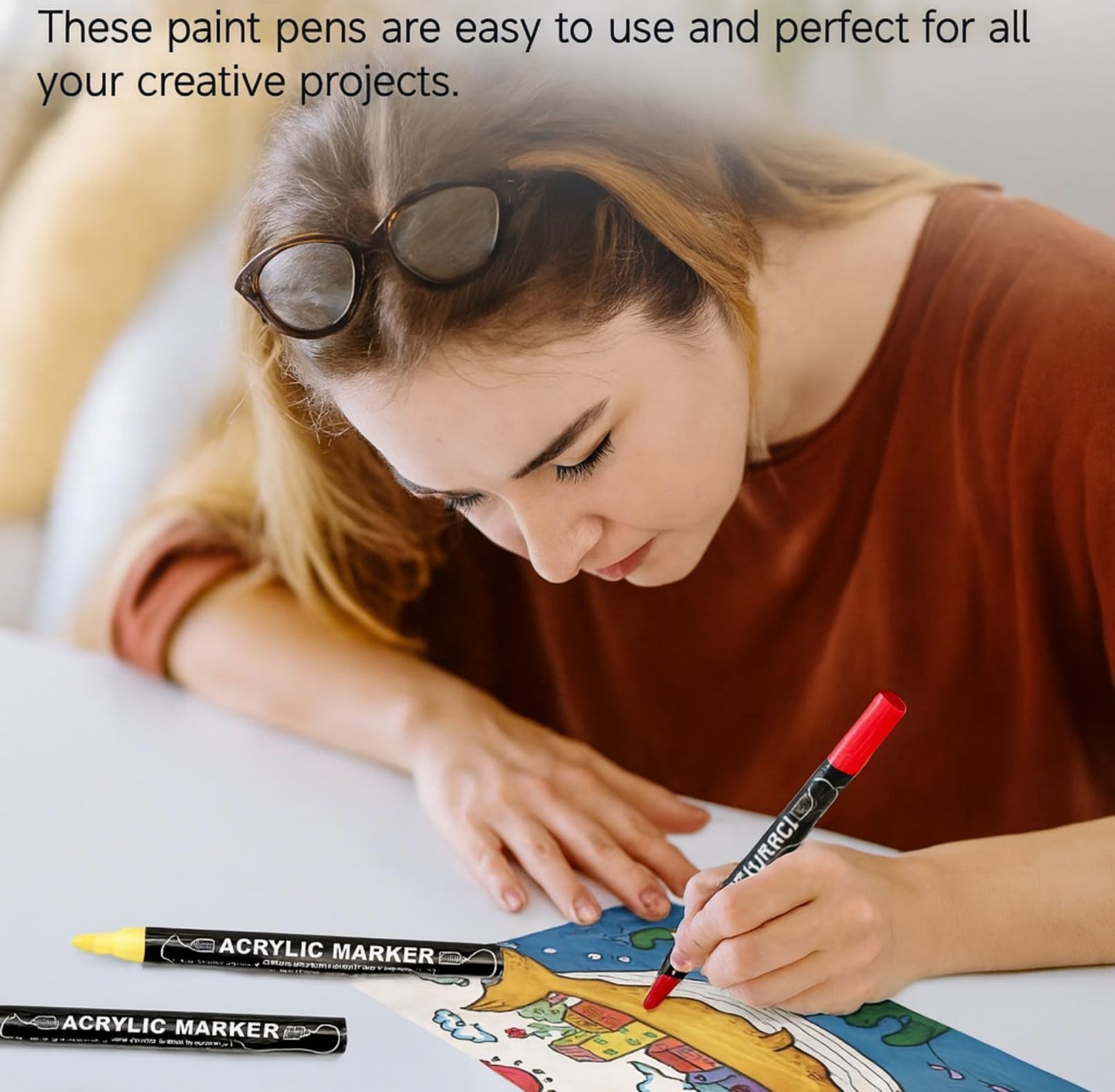 Lamitocs Acrylic Paint Pens, 60 Colours Dual Tip Acrylic Markers with Fine & Dot Nibs for Rock, Wood, Glass, Canvas, Office & Studio Painting