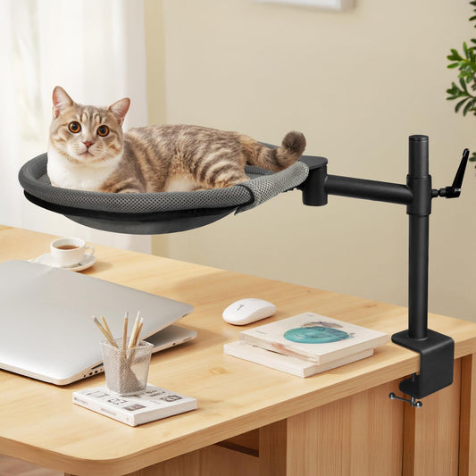 Crazydeer Cat Desk Bed, 360° Rotating & Adjustable Shelf Mount, Elevated Cat Hammock with Washable Air Mesh Fabric Nest, Breathable & Comfortable for Indoor Kitten Cats