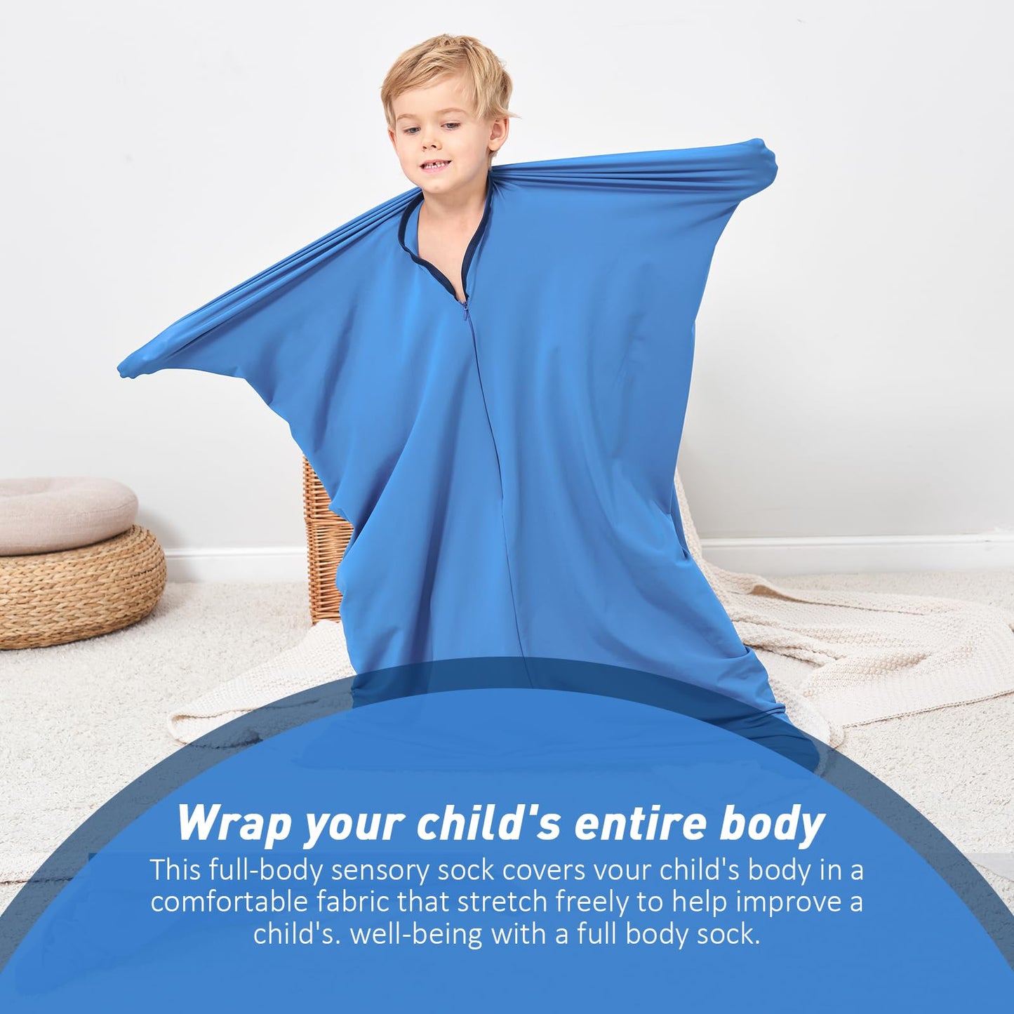 Sensory Body Sock for Kids,Full-Body Wrap Sensory Sox Body Socks to Relieve Stress with Autism, Anxiety,Sensory Integration (Small 40''×27'' Blue)