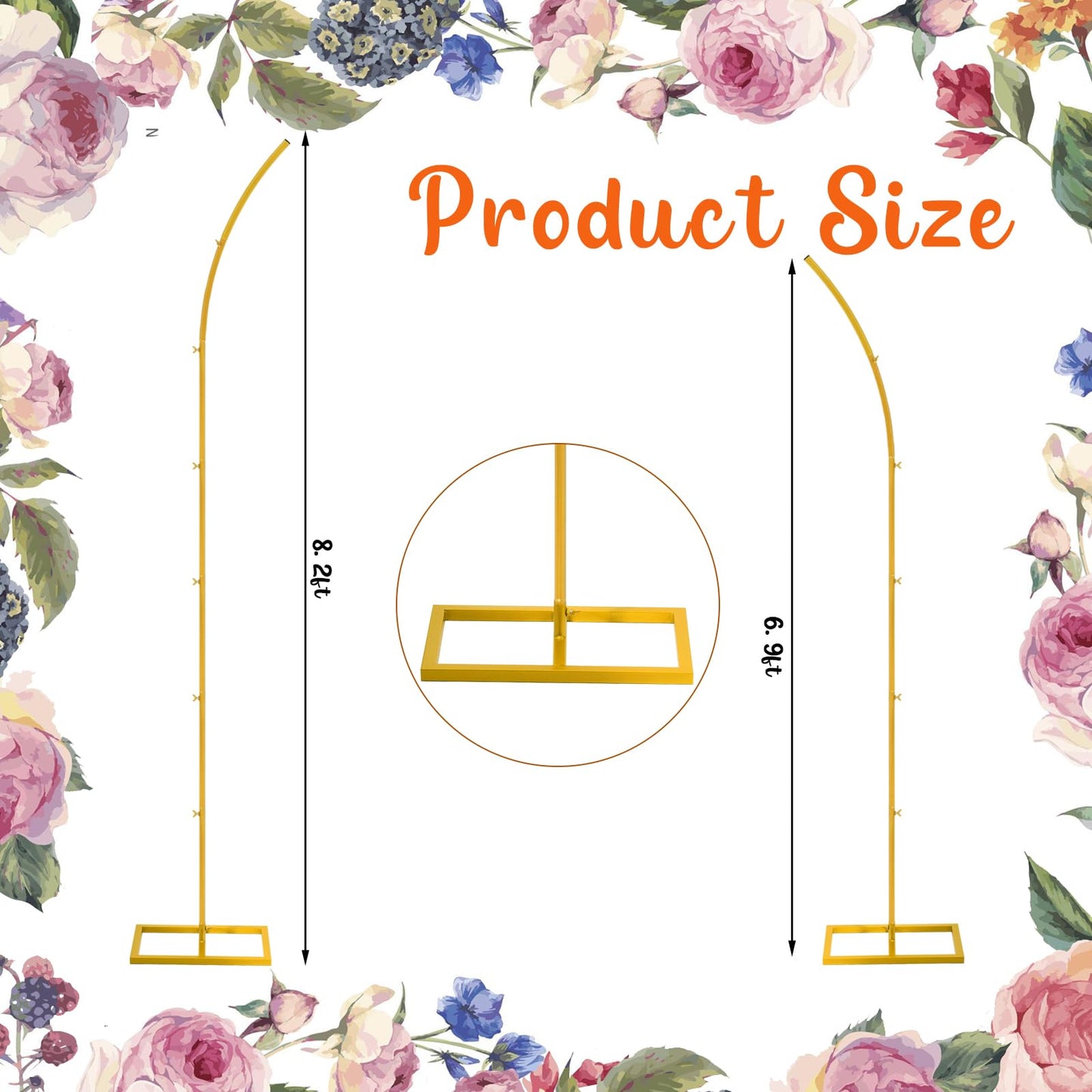 Teabelle 2pcs Metal Wedding Arch Backdrop Stand, 8.2FT & 6.9FT Gold Curved Top Arch Backdrop, Set of 2 Backdrop Arch Frames for Wedding Ceremony Birthday Baby Shower Graduation Party Decorations