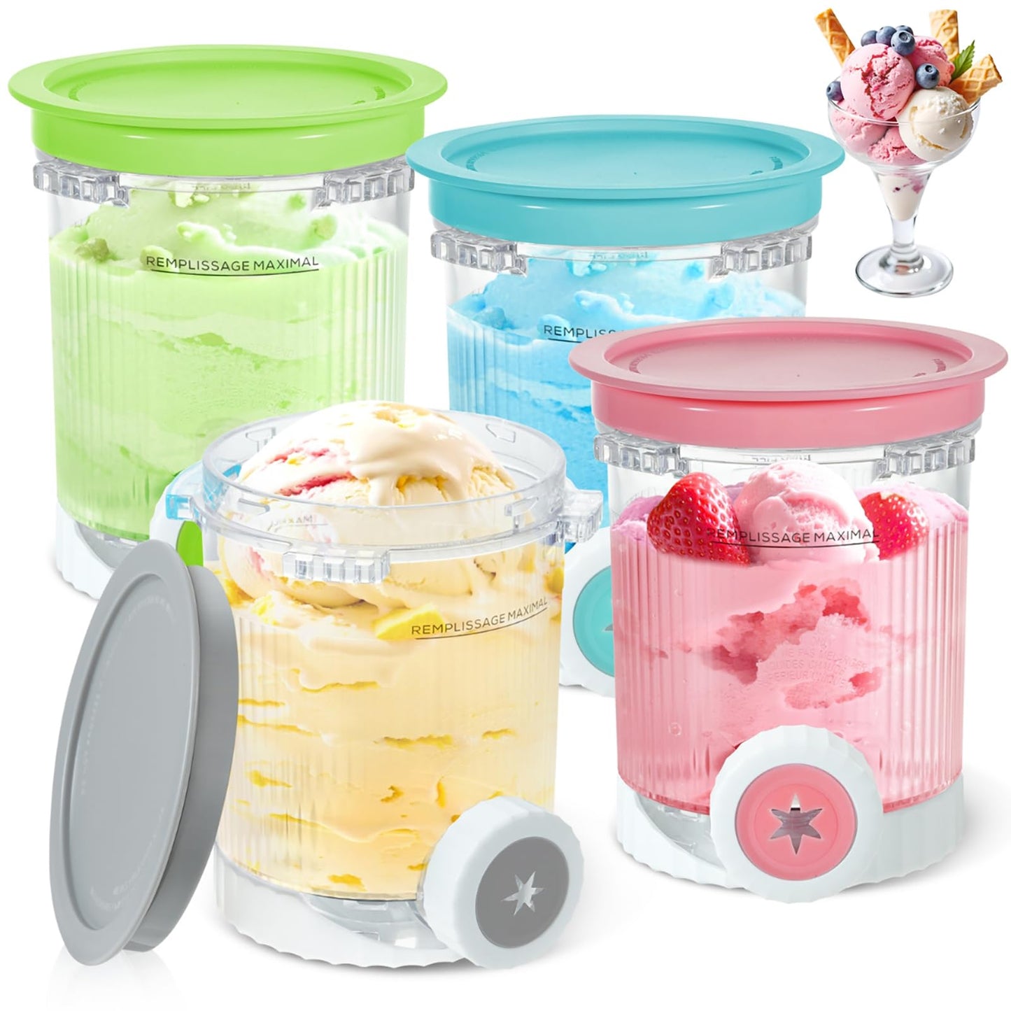 4 Pack Pint Containers Replacement for Ninja Swirl by Creami Pints and Lids, Compatible with Ninja Creami Swirl Ice Cream & Soft Serve Makers NC700 NC701 Series (Color Lids)