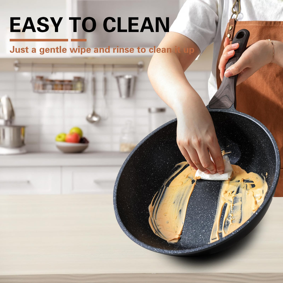 Kordisen Wok 30 cm, Induction Wok with Lid, Non-stick Stone Coating, Suitable for All Frying Pans, PFOA Free