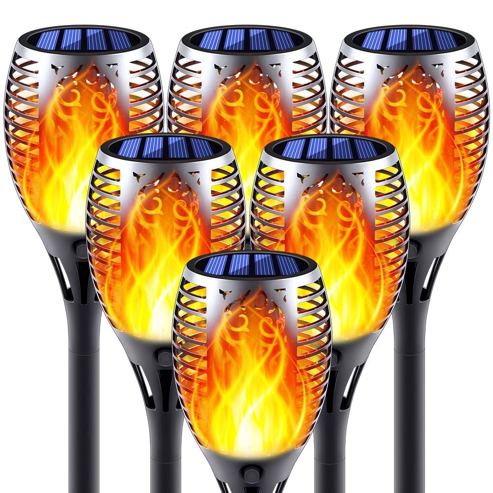 Permande Solar Torch Light with Flickering Flame, 6 Pack Dancing Flame Torches for Patio, Auto On/Off Dust to Dawn Waterproof Outdoor Solar Lights for Garden Driveway Decorations
