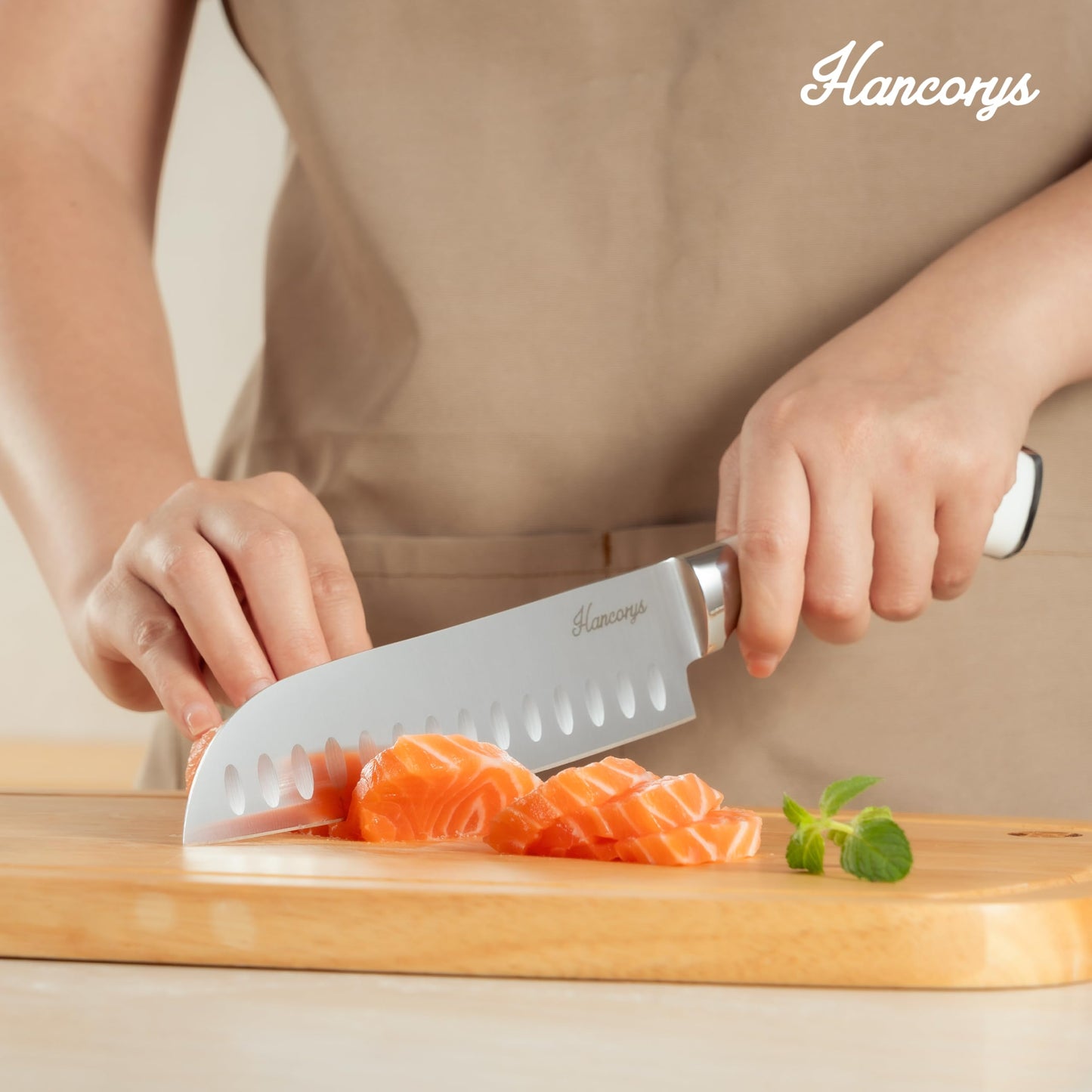 Hancorys Knife Set, 15 Pcs Kitchen Knife Block Set, Enduring Ultra Sharp High Carbon German Stainless Steel Chef Knives Set with Built-in Sharpener, Full Tang Ergonomic Handle, White