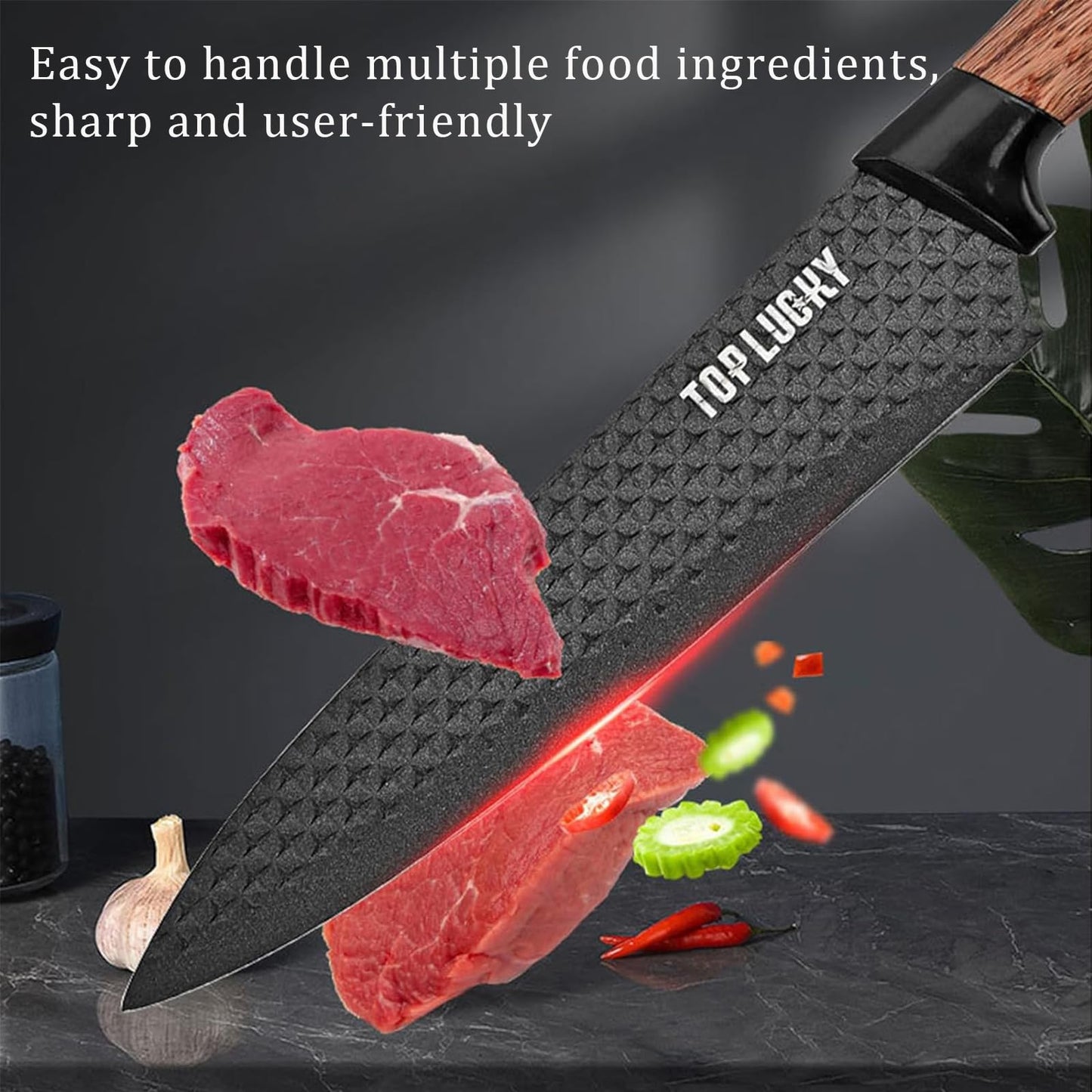 Kitchen Knife Set, 6-Pieces Black Sharp Knife Set for Kitchen, Non-Stick Non-Slip Stainless Steel Chef Knife Set with Universal Knife Block Suitable for Home Restaurant (Black)