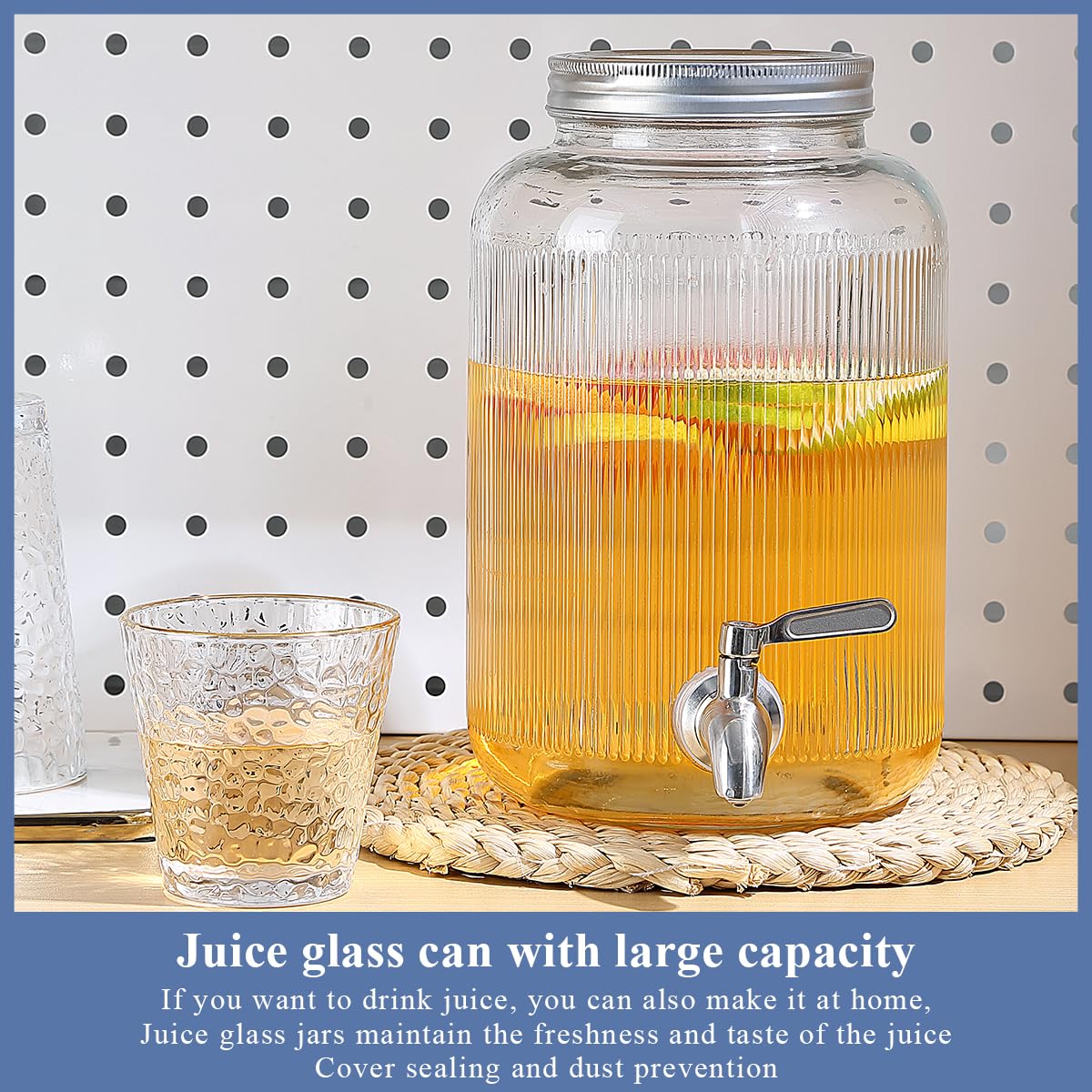 Evanda Glass Drink Dispenser, 4L Beverage Dispenser for Various Parties and Social Events with Leak-Proof Stainless Steel Spigot, Faucets