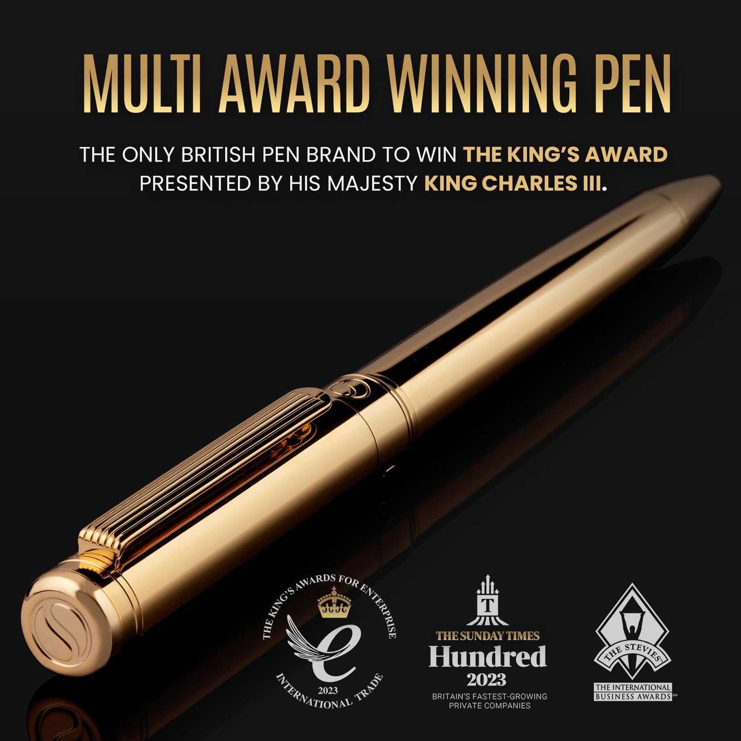 Scriveiner Gold Ballpoint Pen - Stunning Luxury Pen, Real Gold Plating, Schmidt Black Refill, Best Ball Pen Gift Set for Men & Women, Professional Executive Office, Nice Fancy Designer Pens