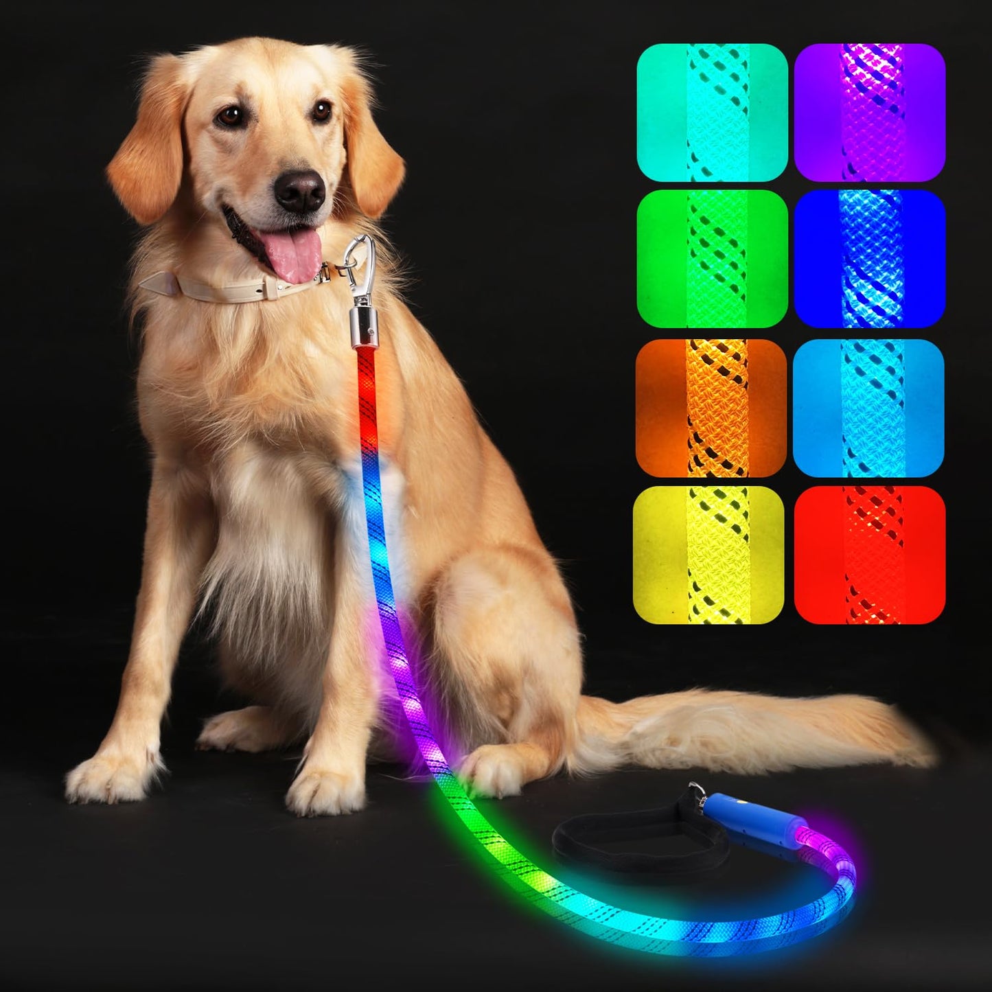 Light Up Dog Leash, LED Pet Leash for Night Walking,13 Lighting Modes, Rechargeable Dog Lights, Glow in The Dark Walking Leashes with Tangle-Free Hook for Small Medium Large Dogs (1.5m)