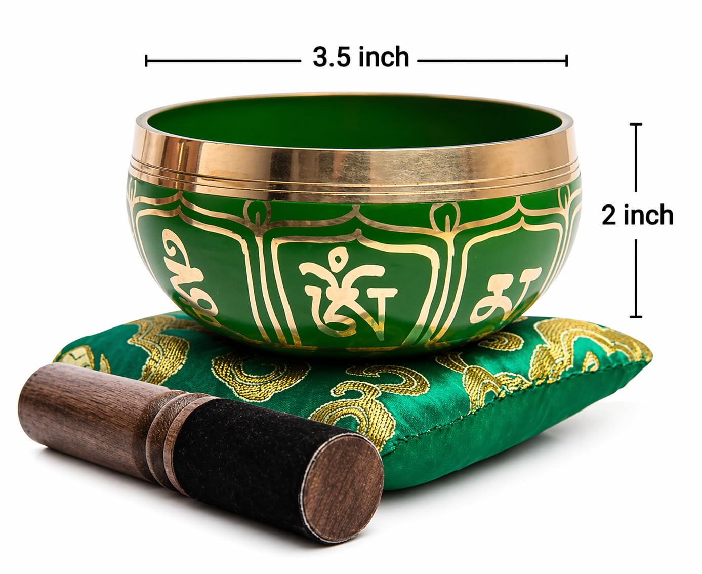 Tibetan Singing Bowl Set - Authentic Handcrafted Mindfulness Meditation Holistic Sound 7 Chakra Healing by Himalayan Bazaar (Emerald)