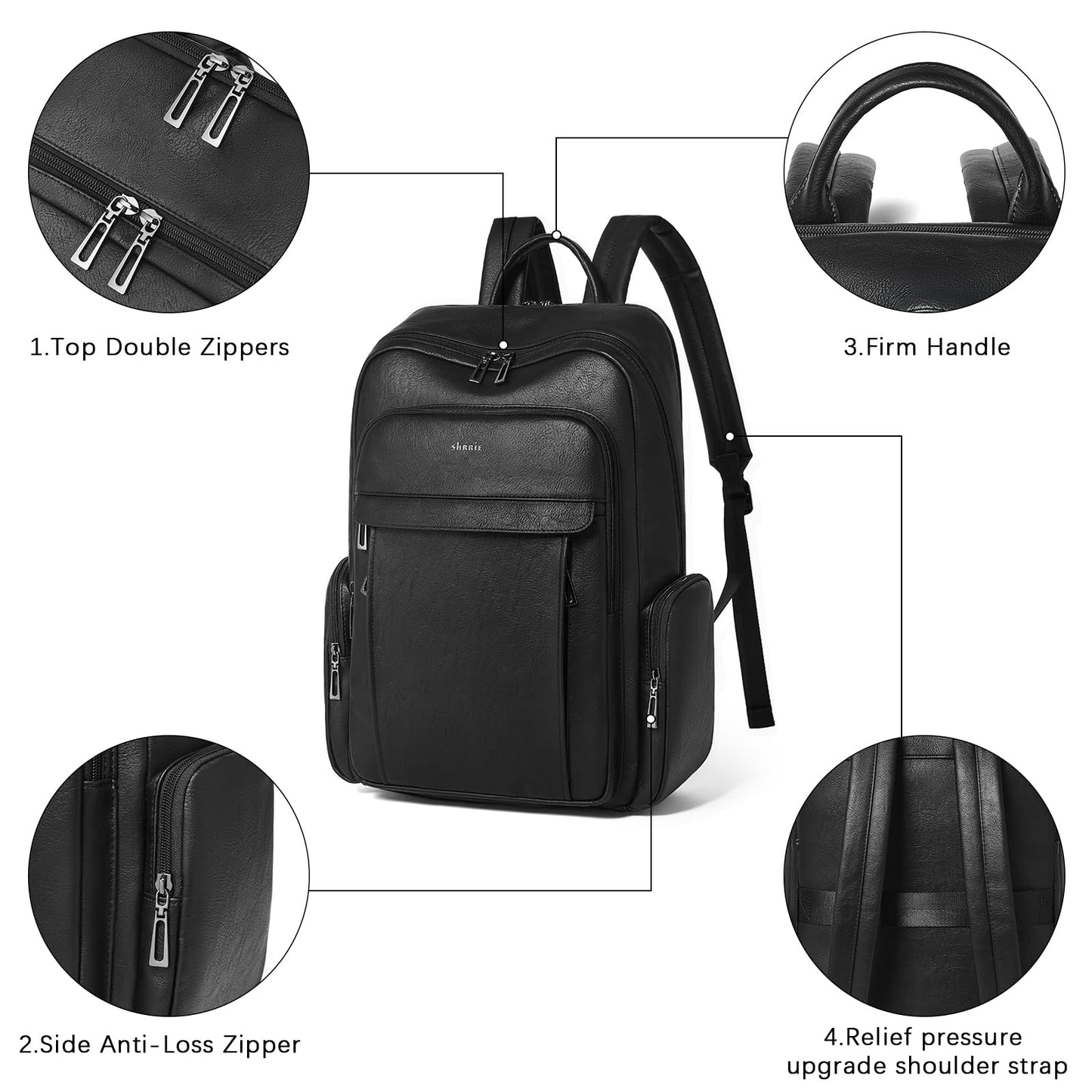 Shrrie Leather Laptop Backpack for Women with 17 inch Vegan Leather Computer Backpack Purse for Travel College Work