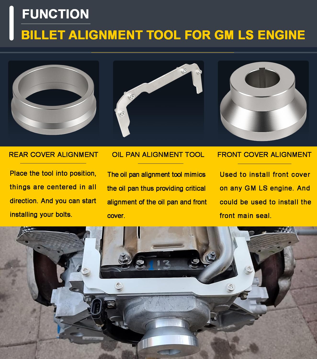 Camoo LS Rear Main Cover Billet Alignment Tool, Front Cover Alignment Tools & Oil Pan Alignment Tool Kit for GM LS Engine 4.8 5.3 5.7 6.0 LS1 LS2 LS3 LS6 L99 LS4 LS9 LSA LQ4 LQ9 L76 L92
