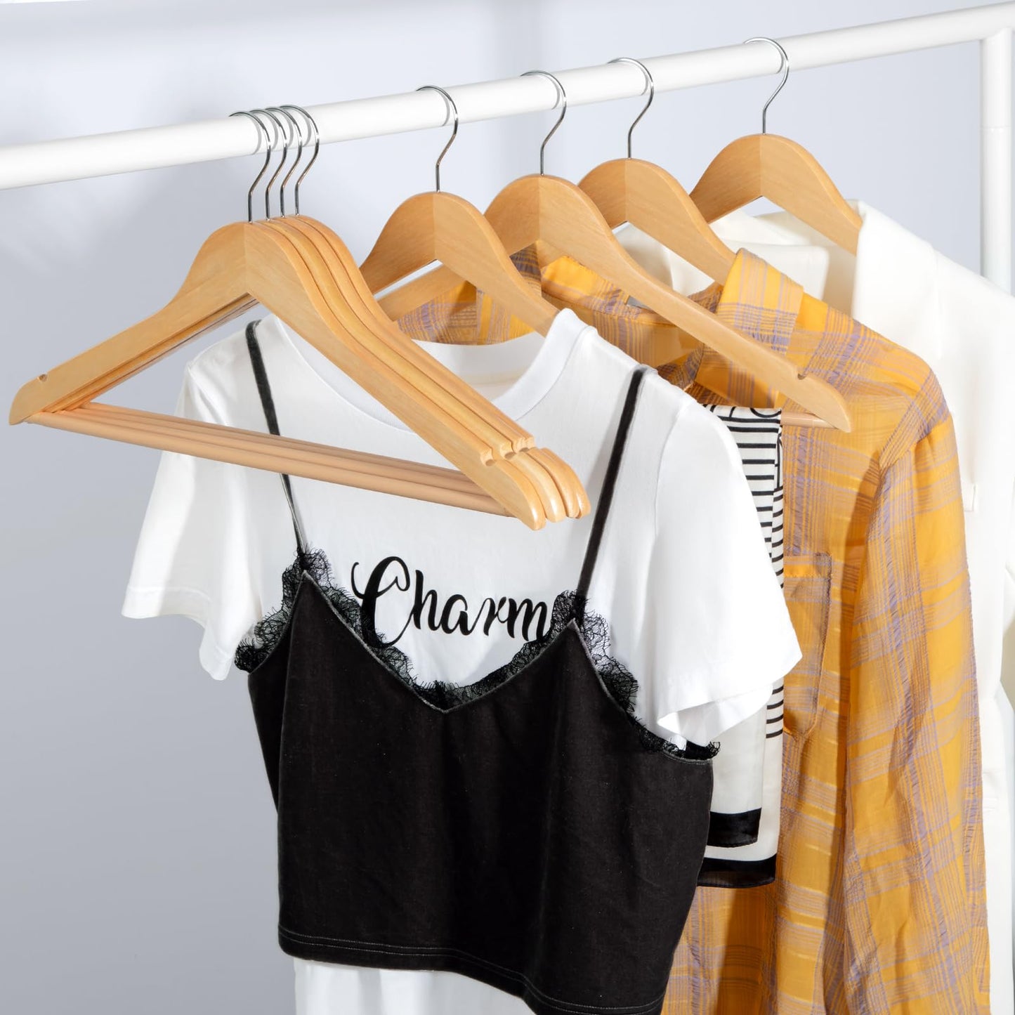 TOPIA HANGER Wooden Hangers (30 Pack), Natural Wooden Coat Hangers with Non Slip Pants Bar, 360°Swivel Hook and Shoulder Notches for Suit, Jacket, Pants, Smooth Finish Clothes Hangers - CT34N30