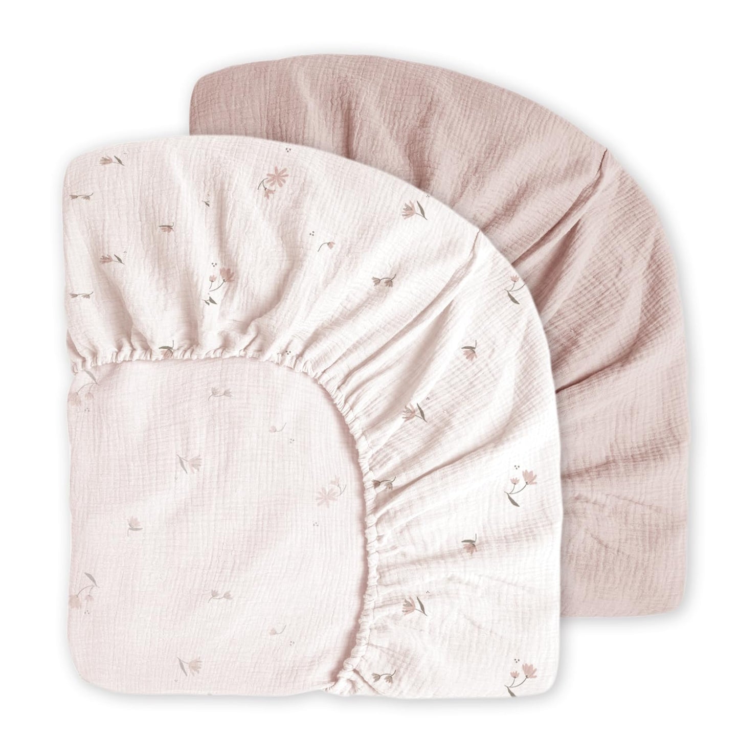 Little Grape Land Muslin Crib Sheets, 100% Cotton Sheets 2 Pack for Standard Crib and Toddler Bed Mattress, 52"x28" Soft Breathable Neutral Crib Sheets Fitted for Boys Girls(Fog Flower)