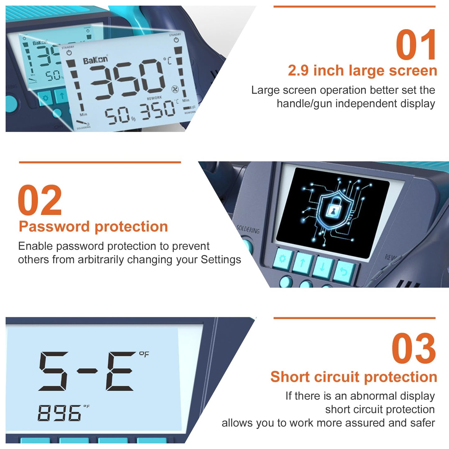 BAKON 882 2-in-1 SMD Hot Air Rework & Soldering Station with LCD, Auto Sleep, °F/°C, Tips ，Nozzles, Solder Wire, Tweezers, Solder Sucker