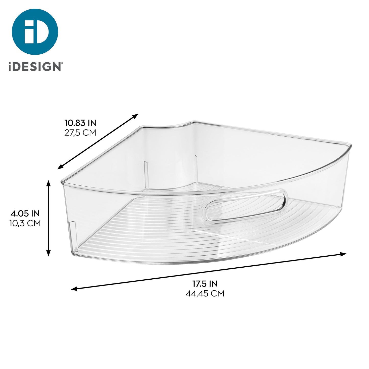 iDesign Lazy Susan 1/4 Wedge Organizer Bin with Handle - Corner Cabinet Organizer - Set of 4 - Clear