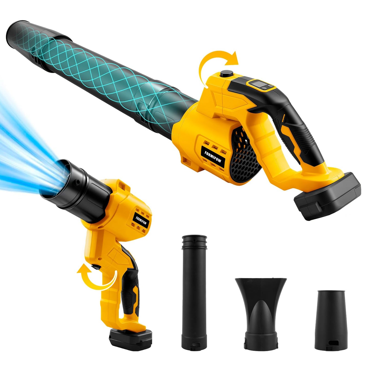 FormiPow Rotating Leaf Blower for DeWalt 20V Max Battery,200MPH 600CFM Brushless Motor Blower, 6-Speed with Display, 180° Adjustable Handle, Cordless Leaf Blower for Yard Patio Cleaning (No Battery)