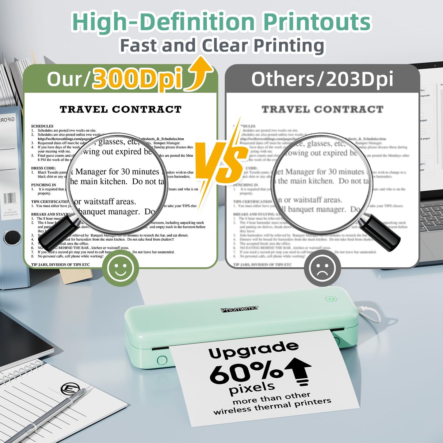 Phomemo M834 Portable Printer Wireless for Travel, Support Multi-Size Thermal Paper,Bluetooth Thermal Printer Compatible with Phone&Laptops,Inkless Printer for Home Use,Office,Green