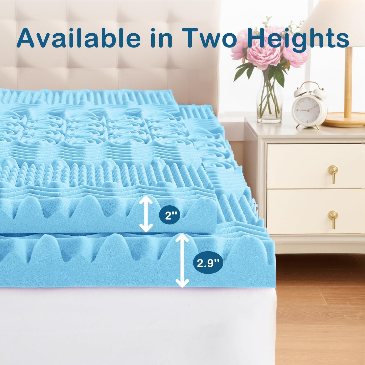 YUGYVOB Twin Size Mattress Topper, Cooling Gel Infused Mattress Topper,7 Zone Egg Crate Foam, CertiPUR-US Certified, 2-Inch (38 * 75 Inch)