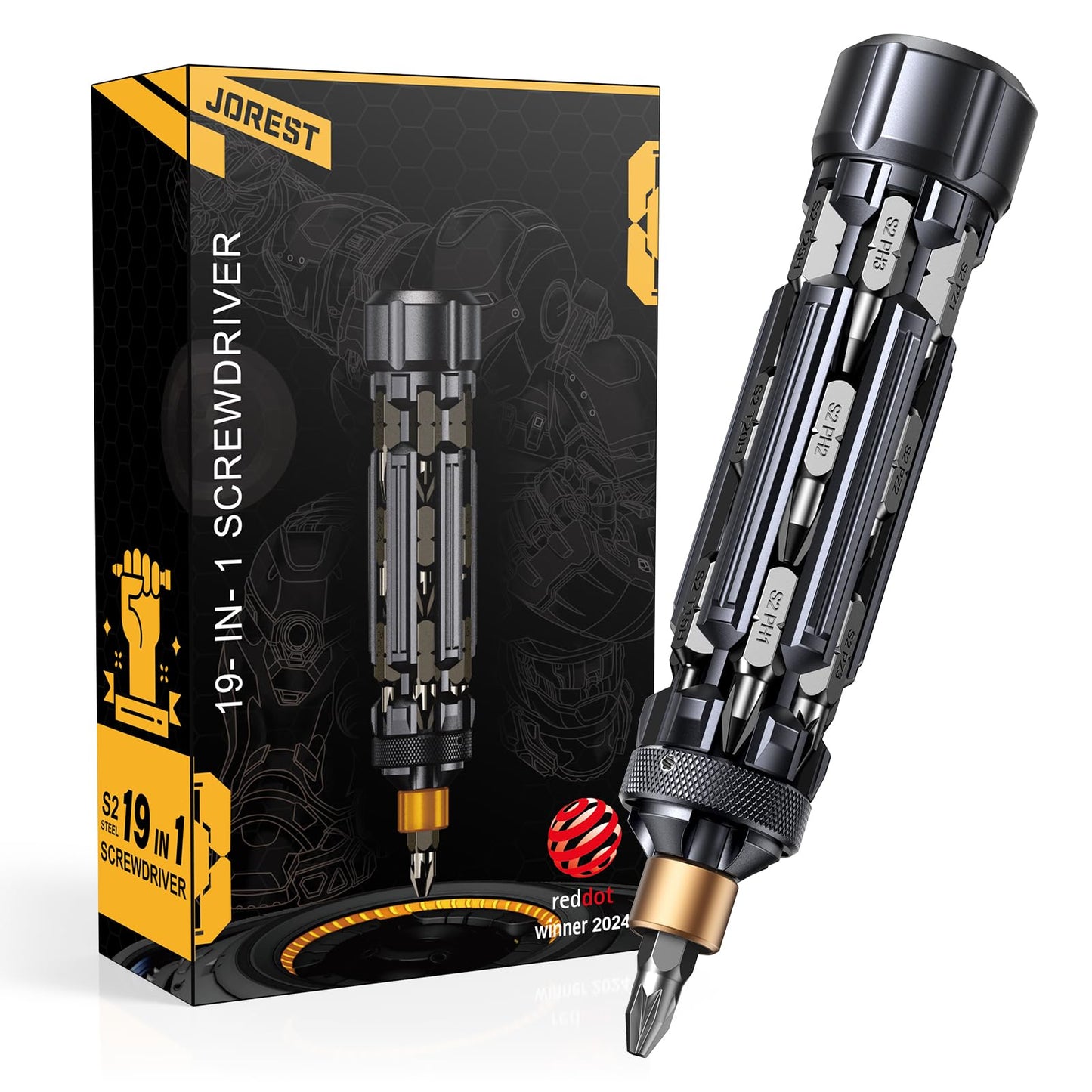 JOREST 19 in 1 EDC Multi Bit Screwdriver Set Tool All in One, Cool Tool Gifts for Men Dad Him, Magnetic Screw Driver with Torx Phillips Slotted, Pocket Repair Multitool Kit for Bike, Snowboard, Black