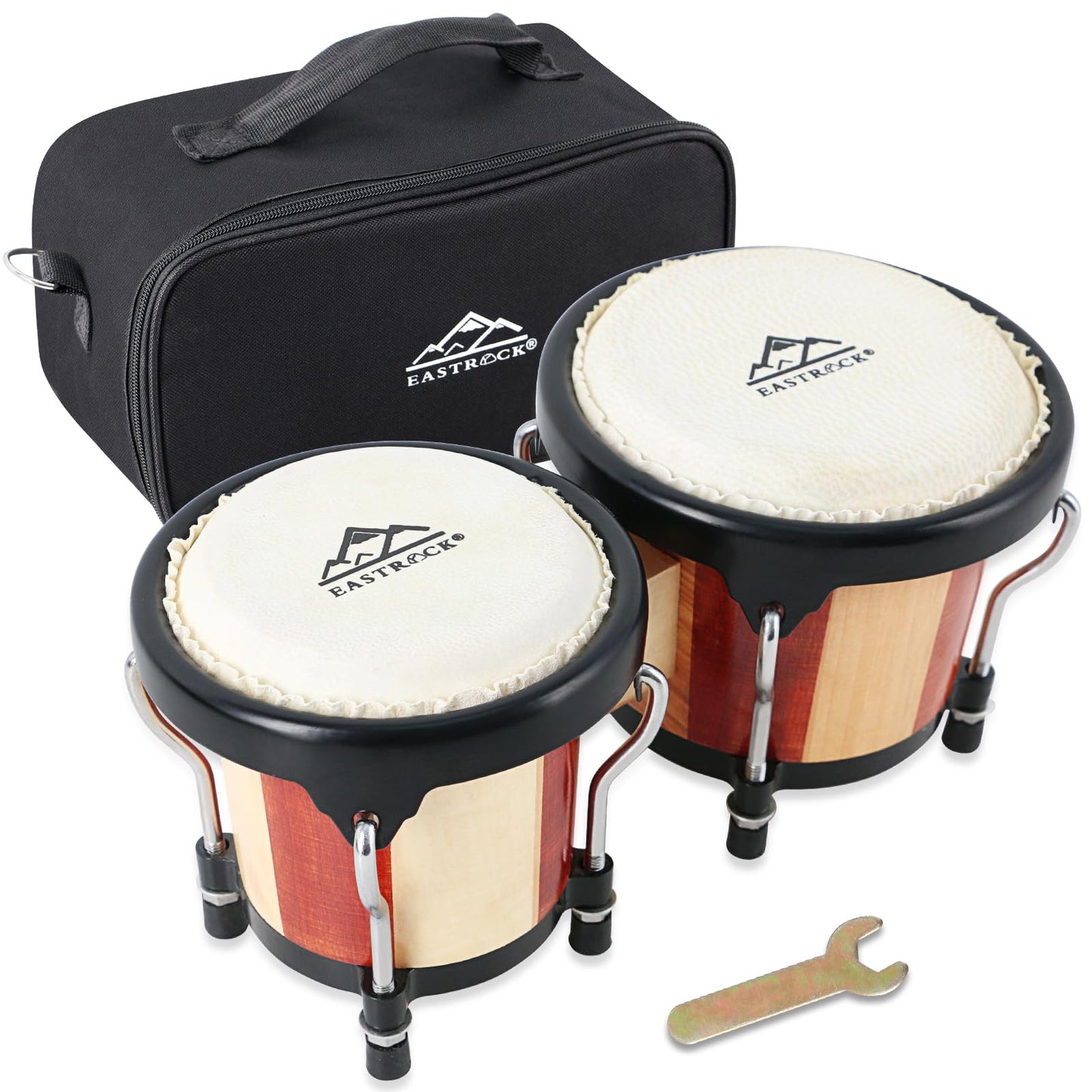 EastRock Bongo Drum 4" and 5" Bongos Drum Set, Musical Instruments for Adults Kids Beginners Professionals, Tunable Wood and Metal Drum Percussion Instruments with Tuning Wrench