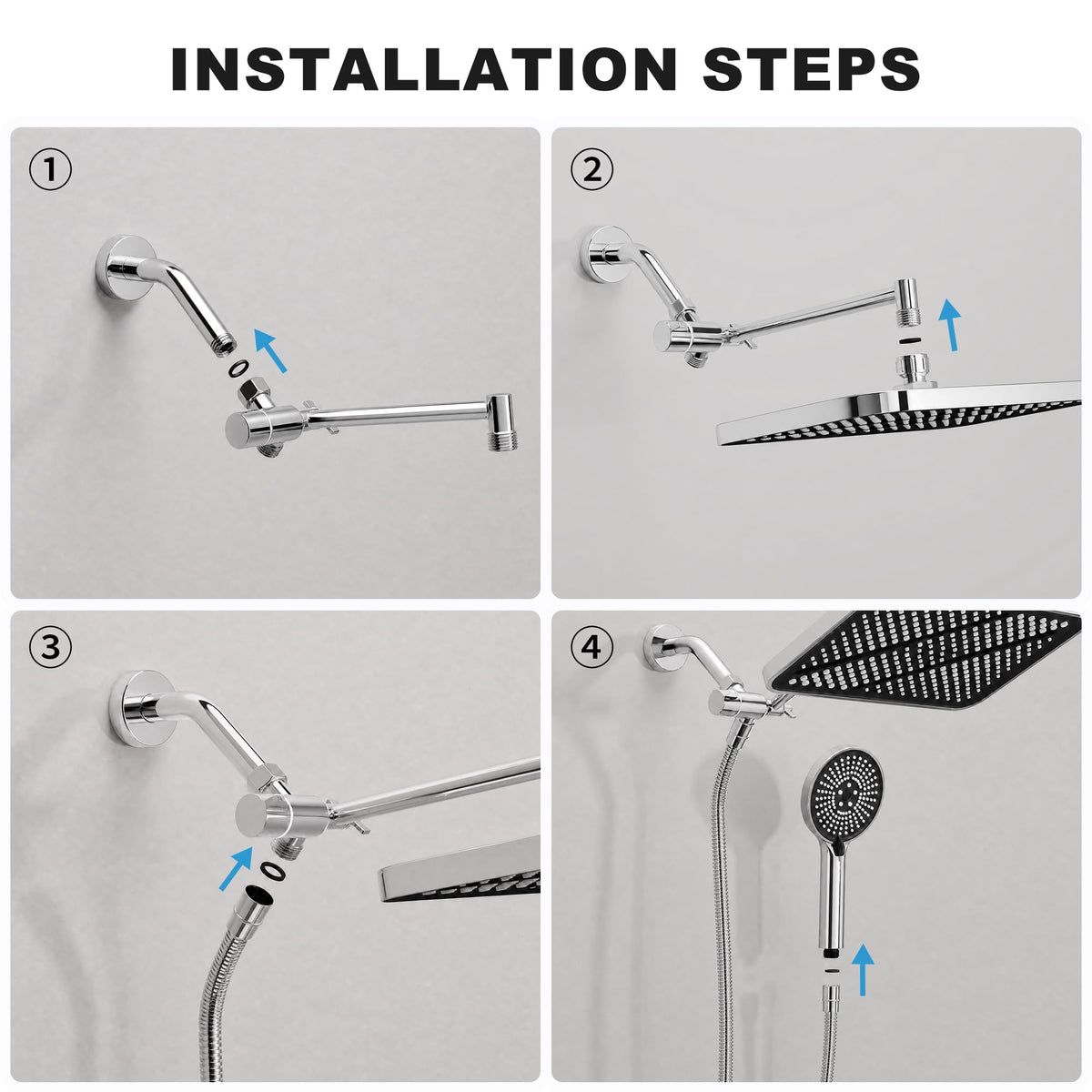 JOOM Shower Head with Handheld, High Pressure Rainfall Combo, Chrome
