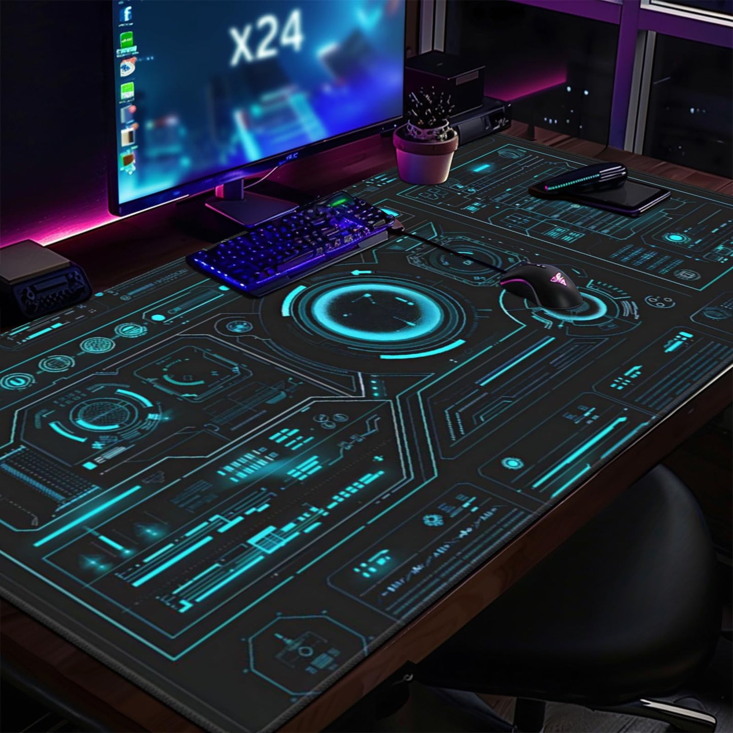 ZOCOZY Large Extended Gaming Mouse Pad, (48" x 24") Big Desk Matt for Desktop, Waterproof Computer Keyboard Mat for Esports Pros/Gamer/Desktop/Office/Home-Cyberpunk Black and Blue